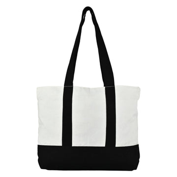 ENSAC Dual-Strap Canvas Tote Bag – White & Black