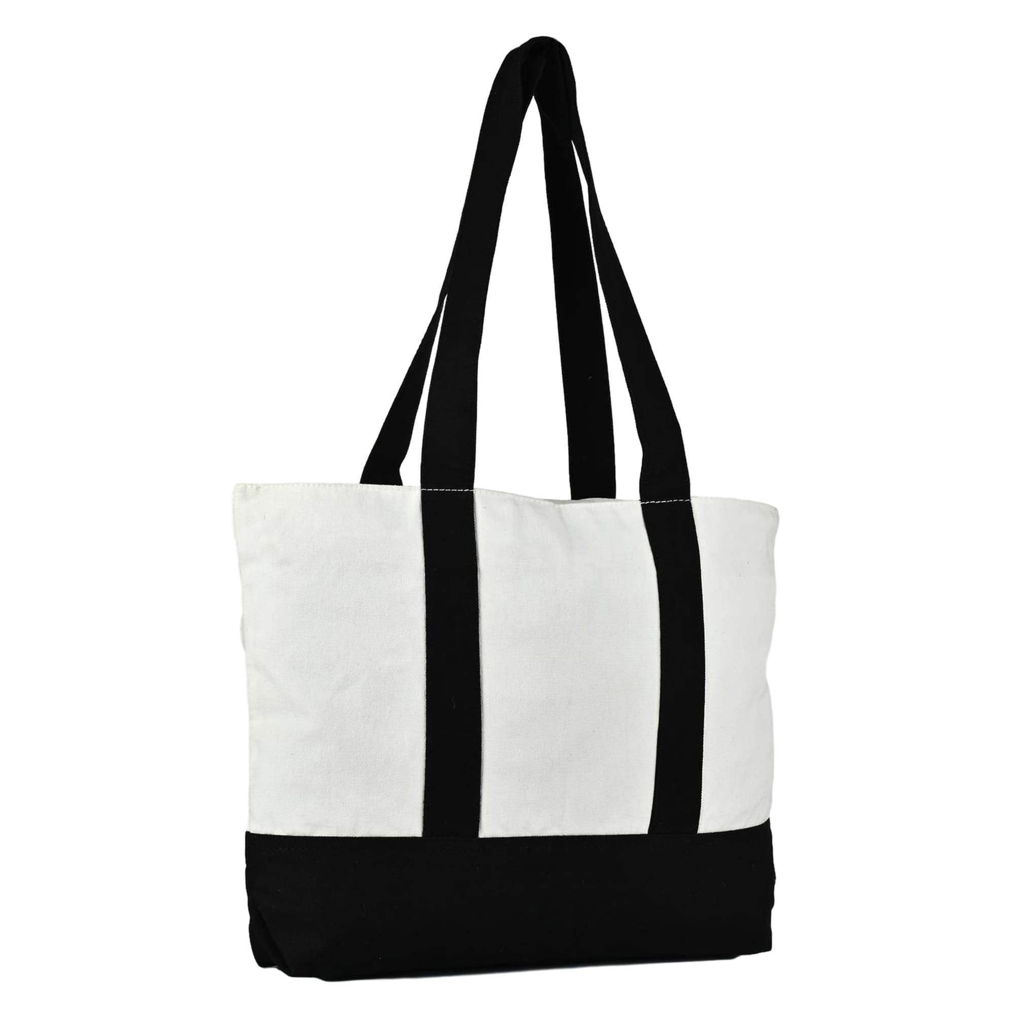 ENSAC Dual-Strap Canvas Tote Bag – White & Black
