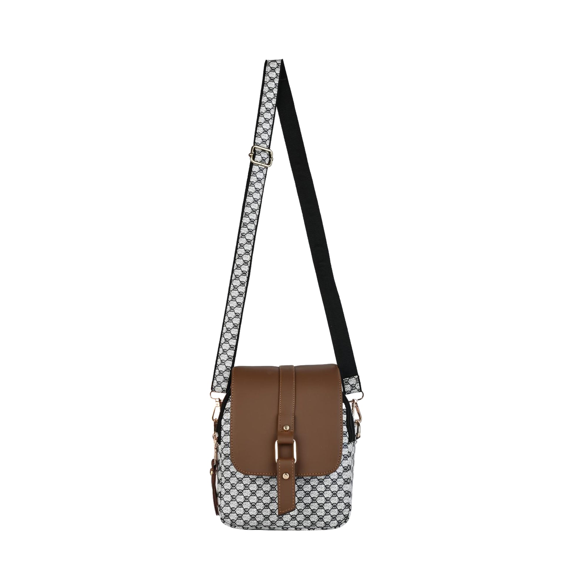 Julia Two-Tone Patterned Sling Bag with Brown Flap