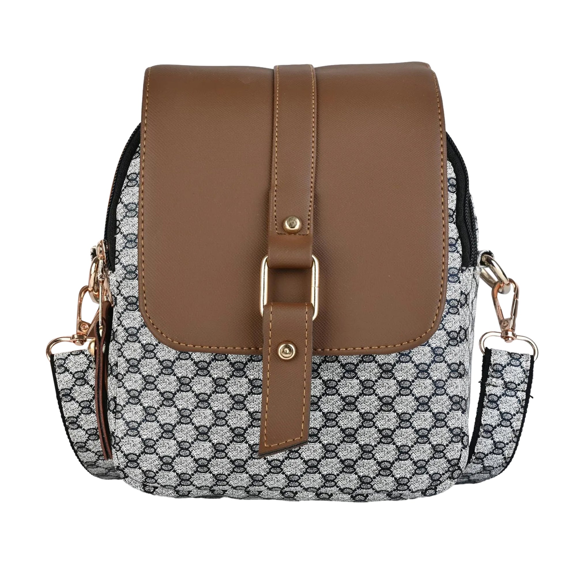 Julia Two-Tone Patterned Sling Bag with Brown Flap