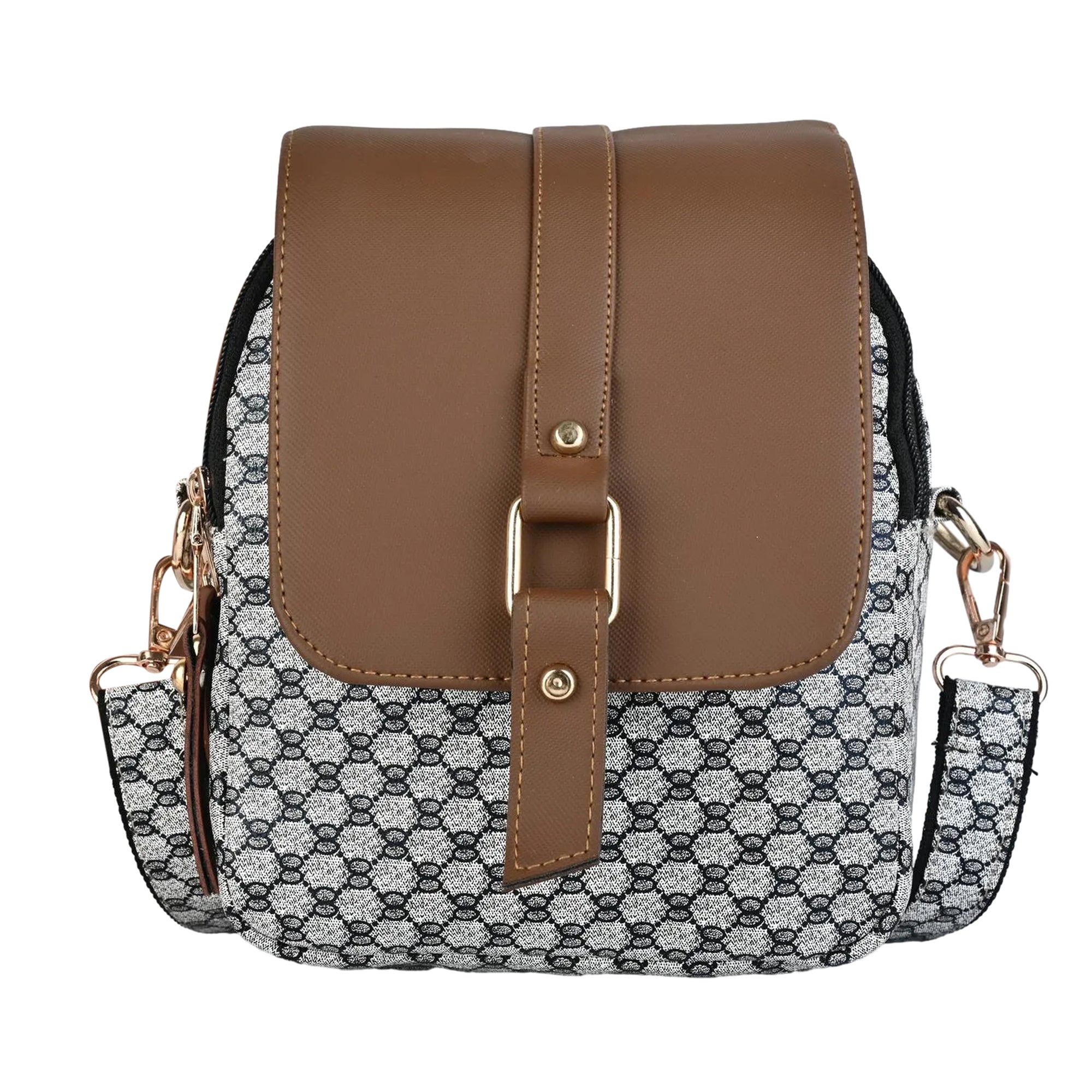 Julia Two-Tone Patterned Sling Bag with Brown Flap