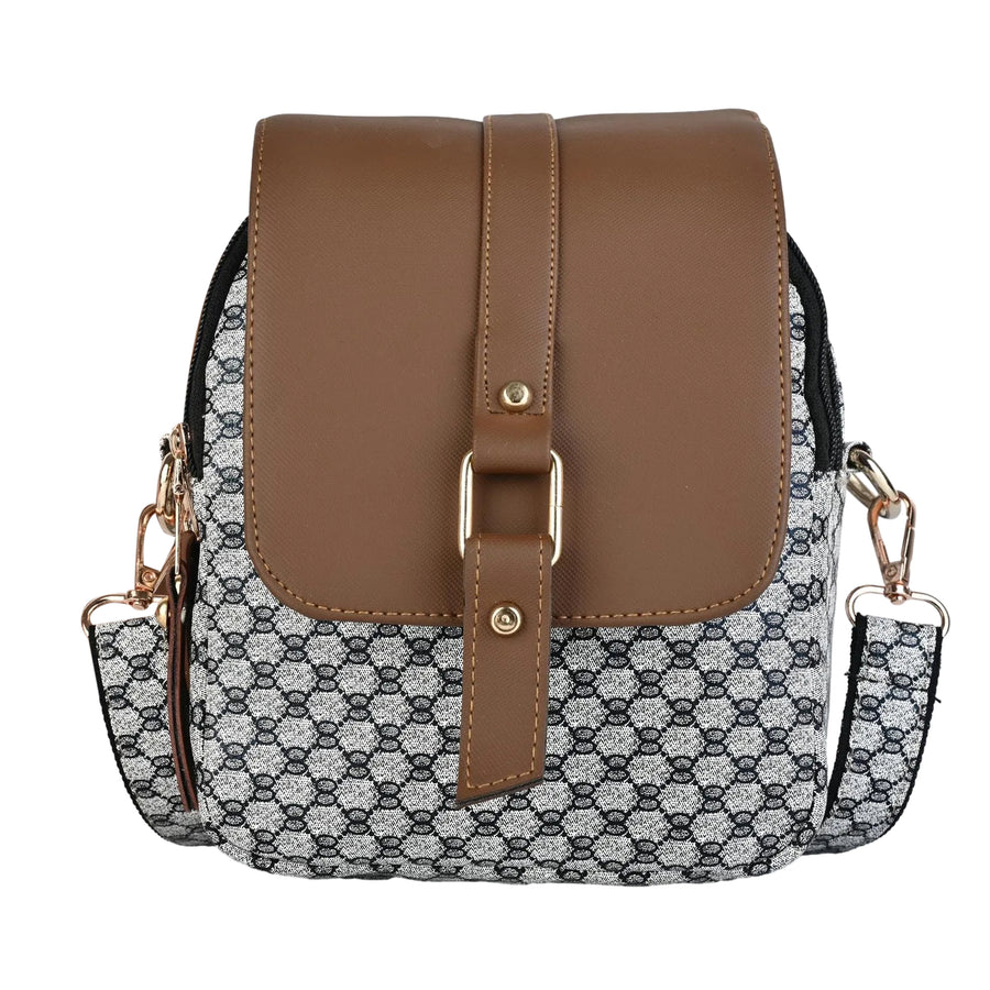 Julia Two-Tone Patterned Sling Bag with Brown Flap