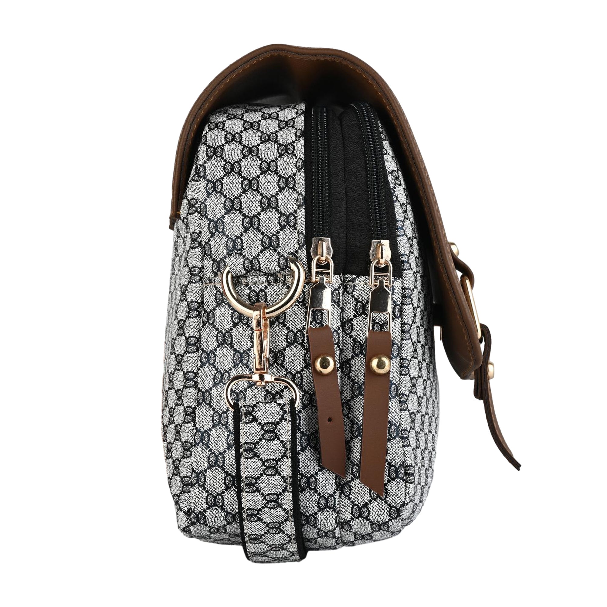 Julia Two-Tone Patterned Sling Bag with Brown Flap