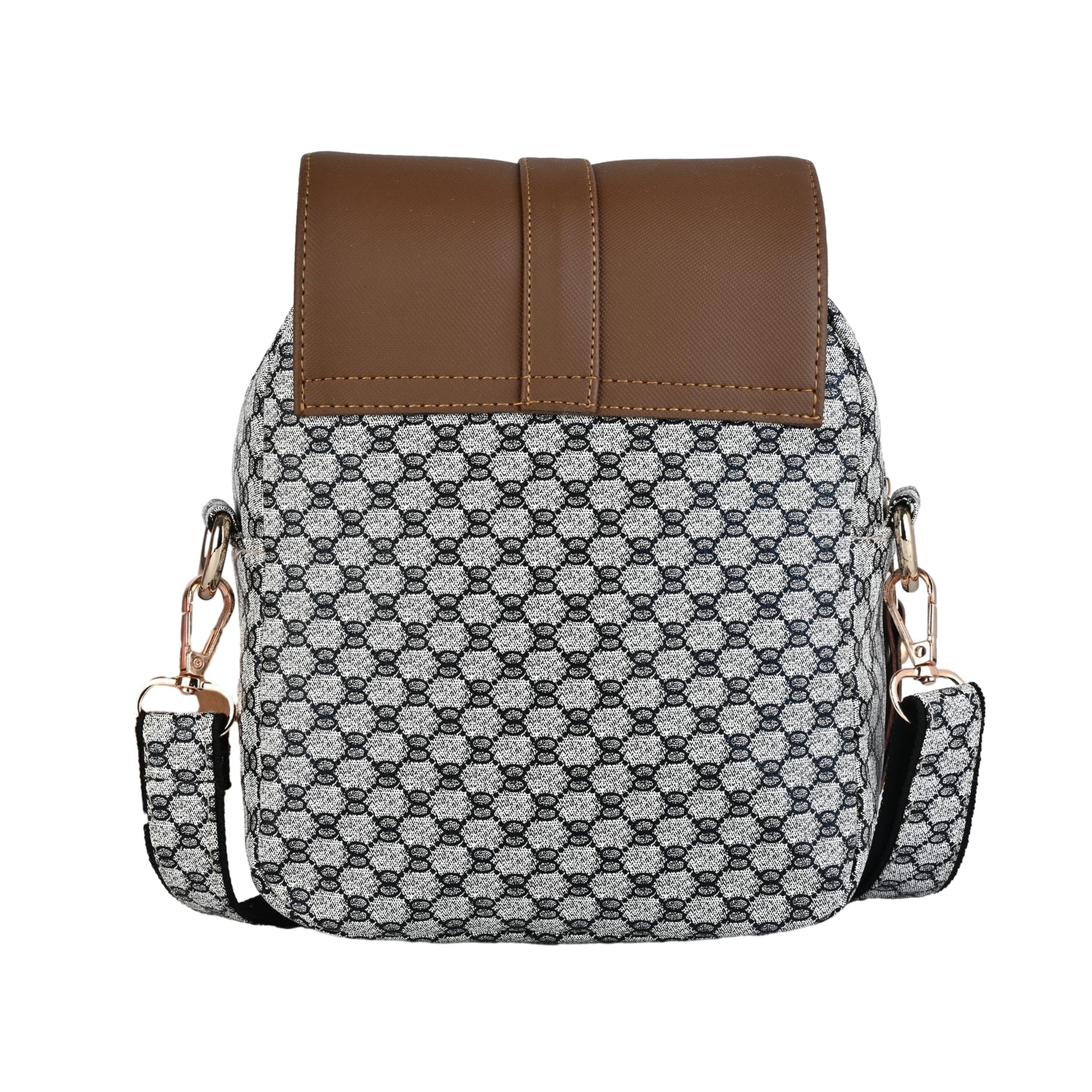 Julia Two-Tone Patterned Sling Bag with Brown Flap