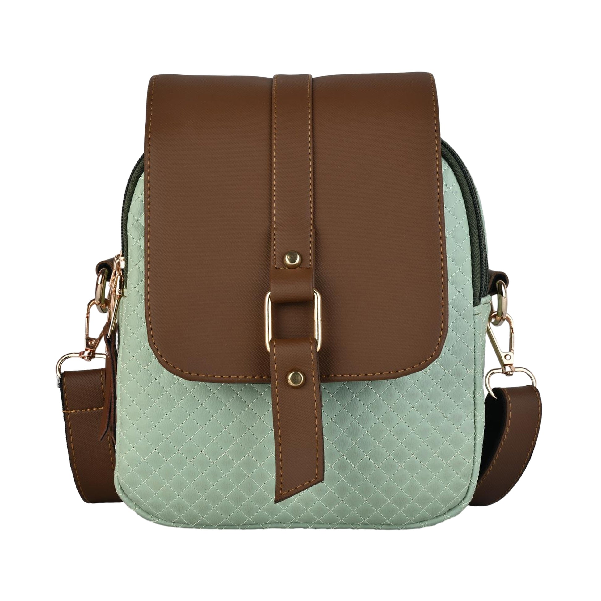 Julia Two-Tone Patterned Sling Bag with Brown Flap