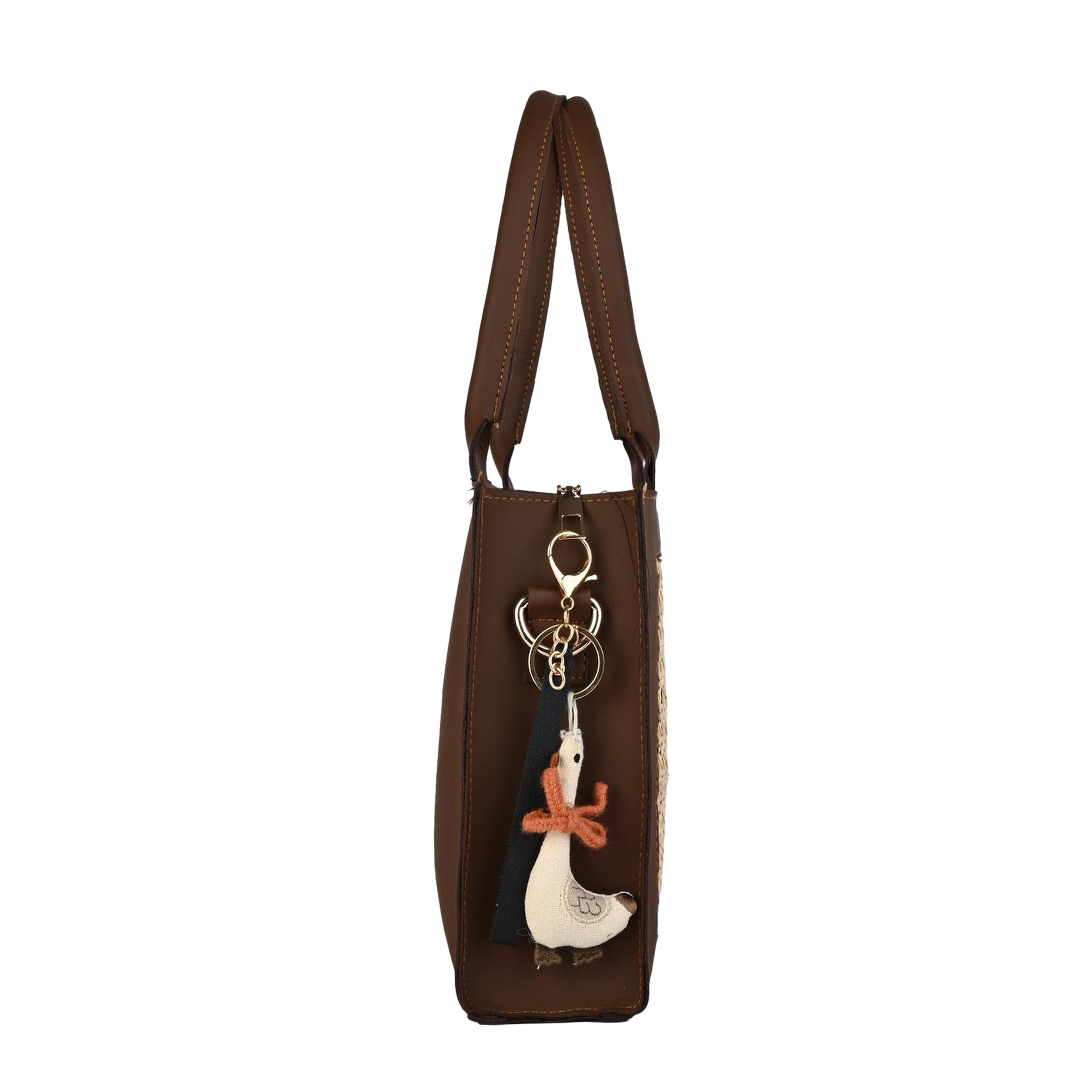 Boho Chic Brown Sling Bag with Natural Rattan Weave