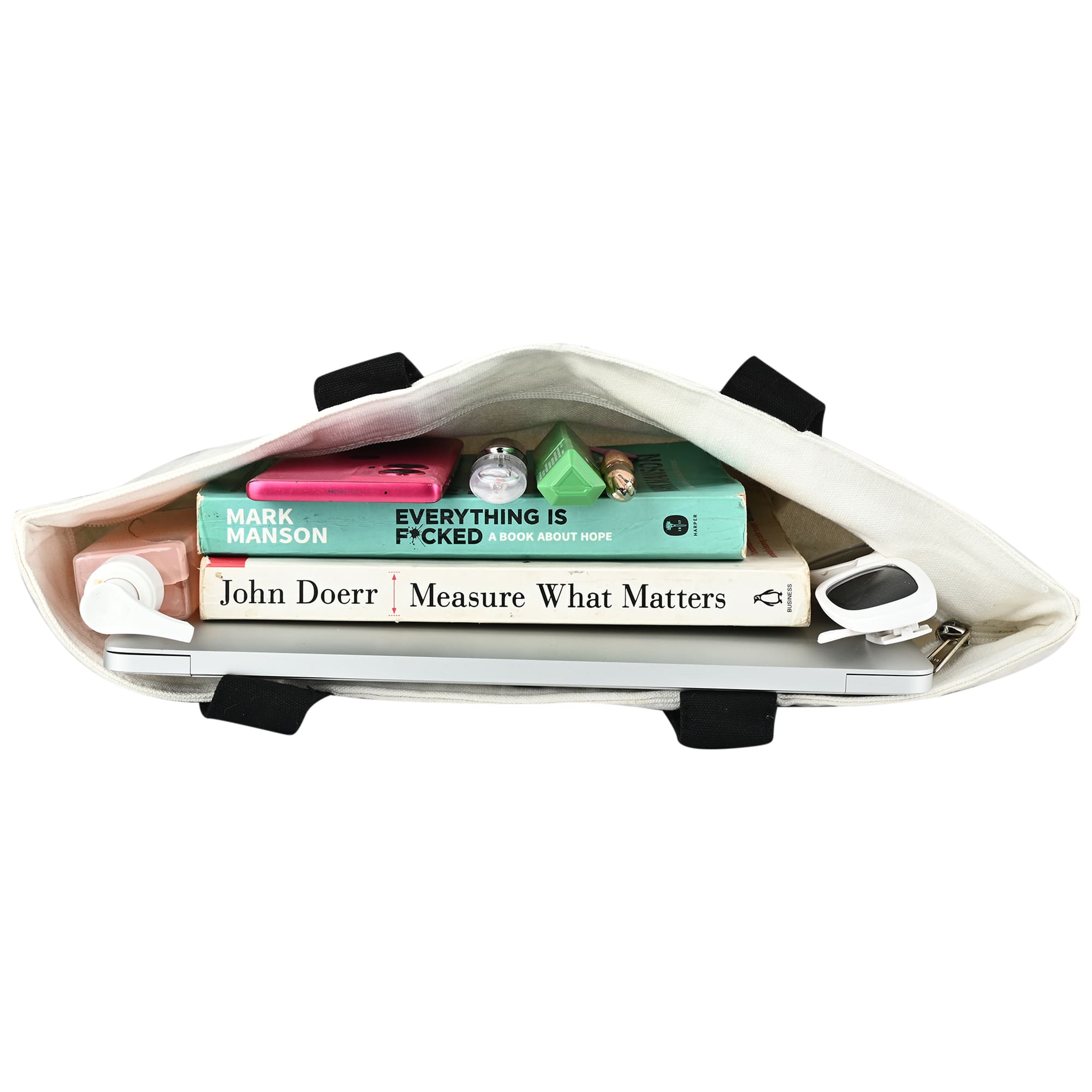 ENSAC Dual-Strap Canvas Tote Bag – White & Black