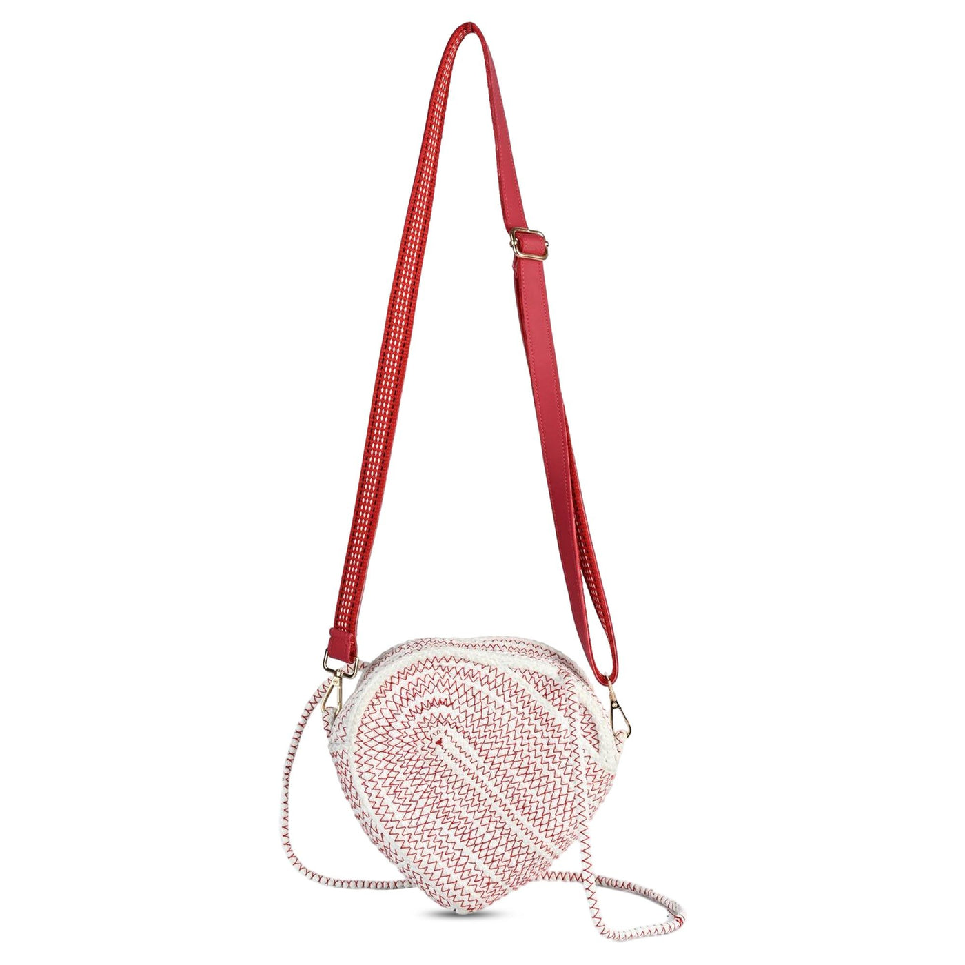 ENSAC  White & Red Heart-Shaped Jute Rope Sling Bag for Women ensacworld