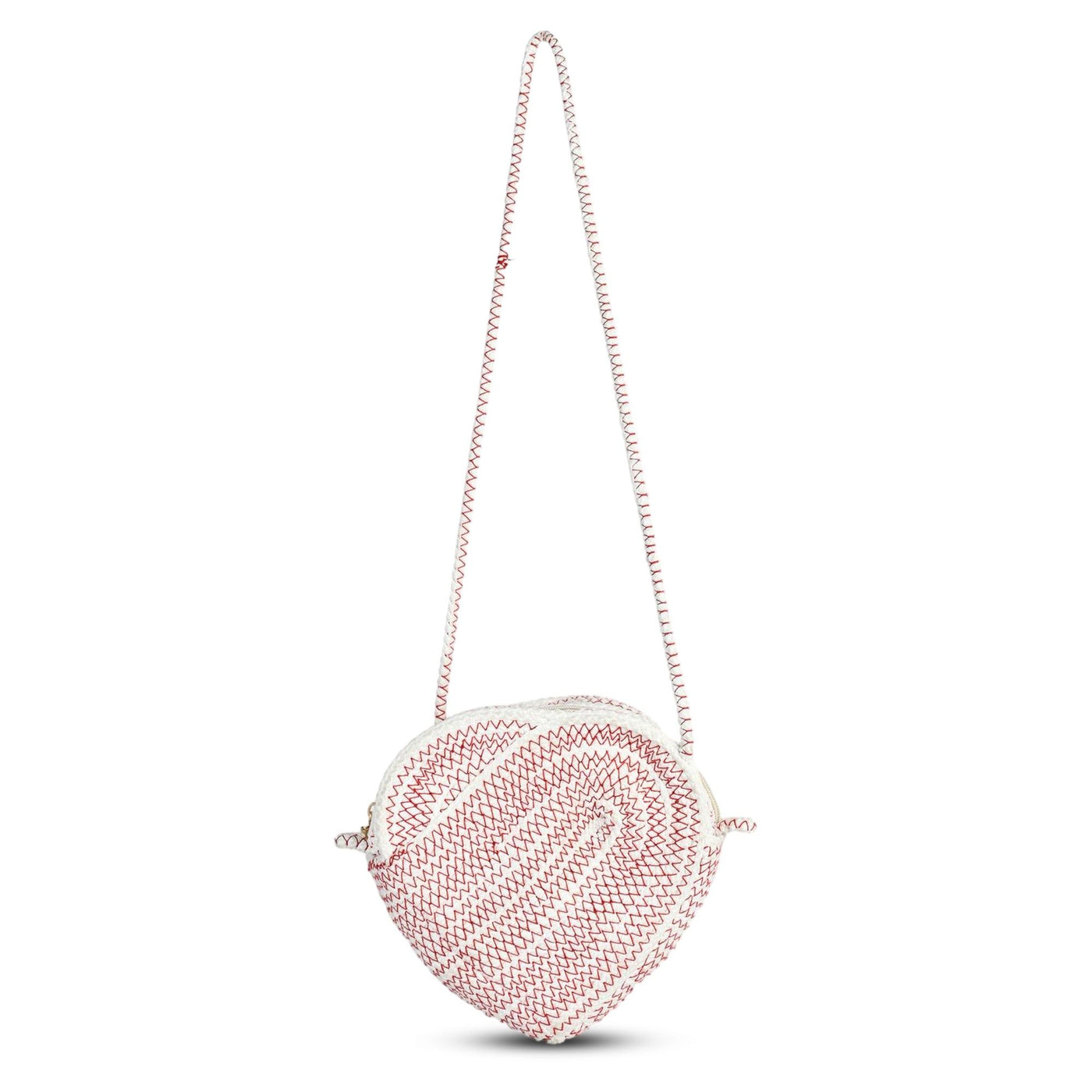 ENSAC  White & Red Heart-Shaped Jute Rope Sling Bag for Women ensacworld