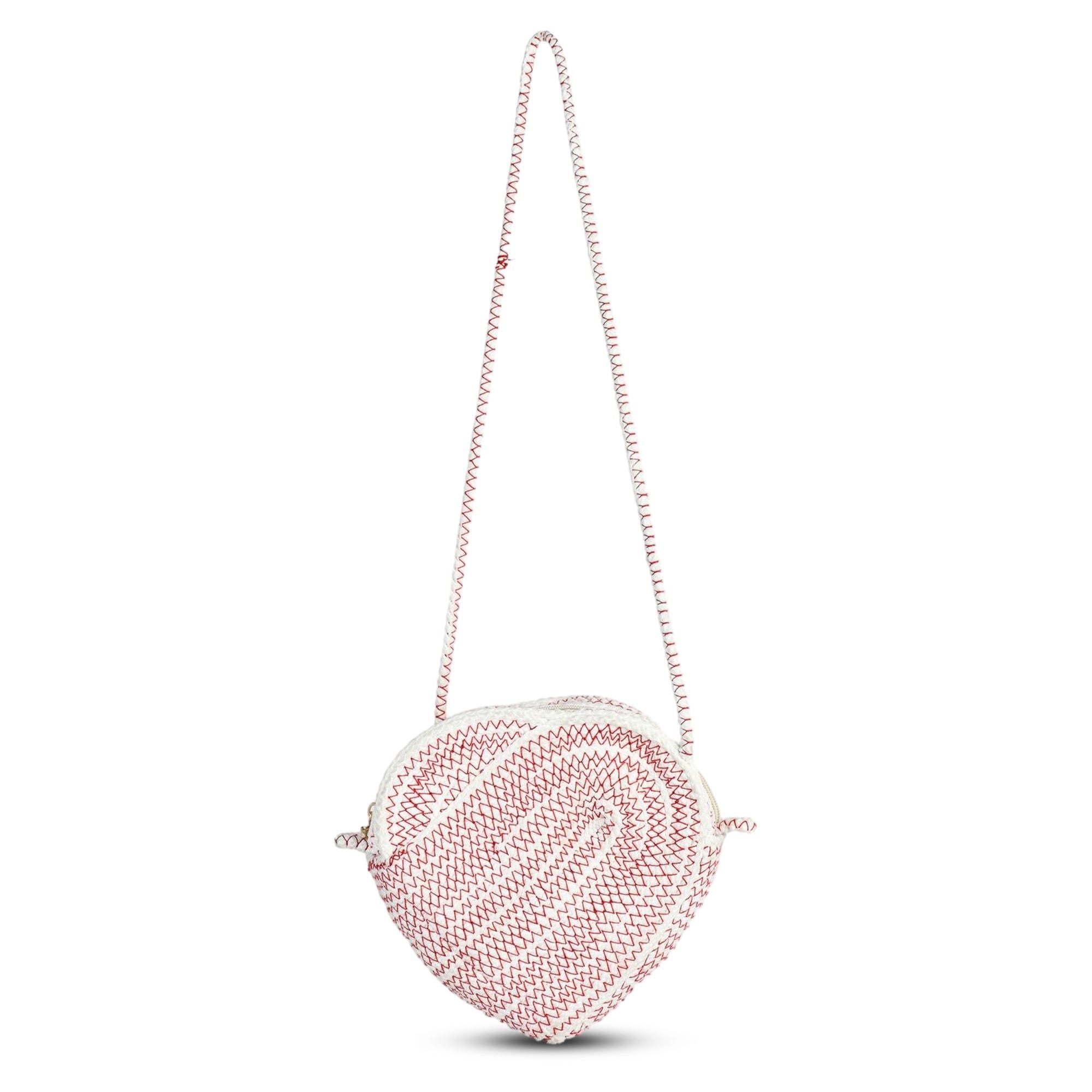 ENSAC  White & Red Heart-Shaped Jute Rope Sling Bag for Women ensacworld