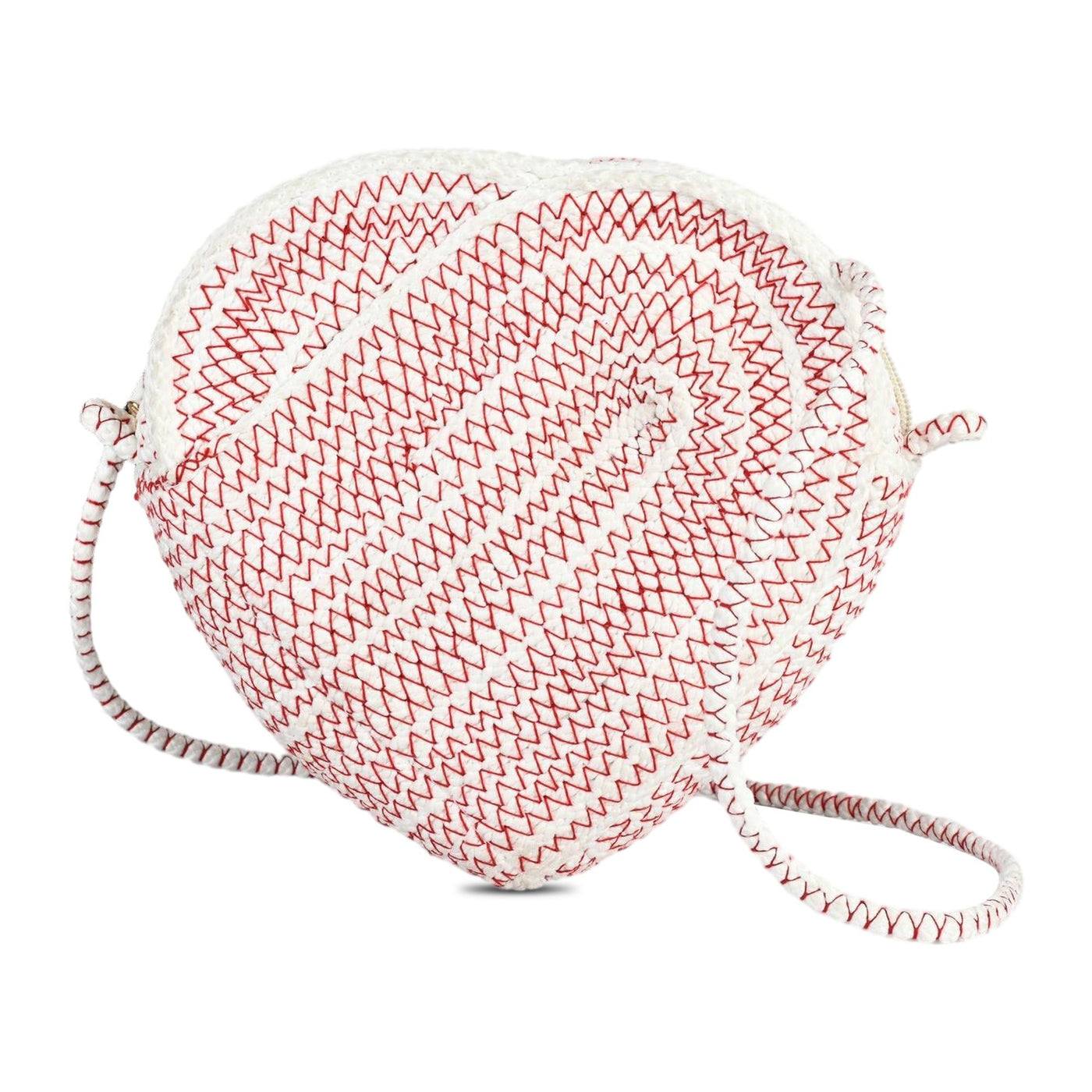 ENSAC  White & Red Heart-Shaped Jute Rope Sling Bag for Women ensacworld