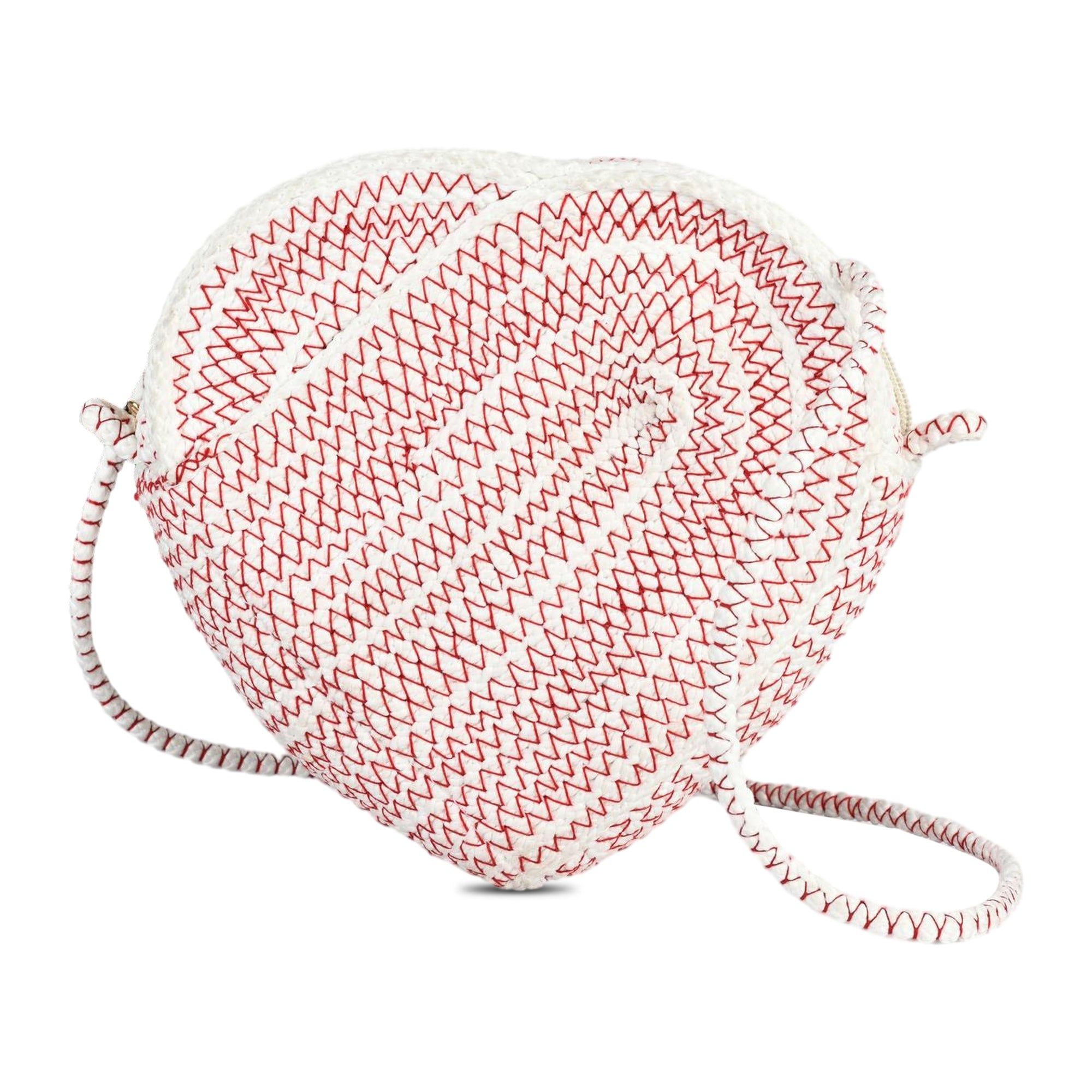 ENSAC  White & Red Heart-Shaped Jute Rope Sling Bag for Women ensacworld