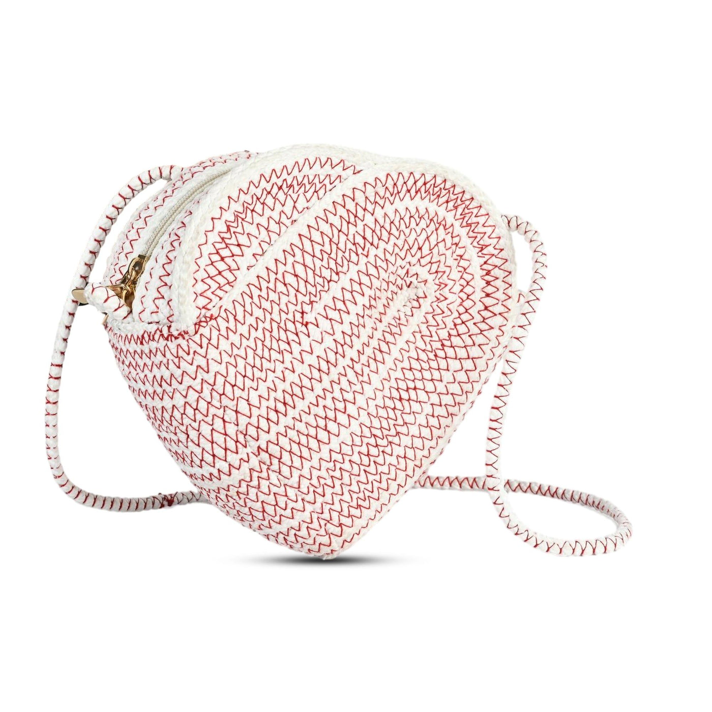 ENSAC  White & Red Heart-Shaped Jute Rope Sling Bag for Women ensacworld