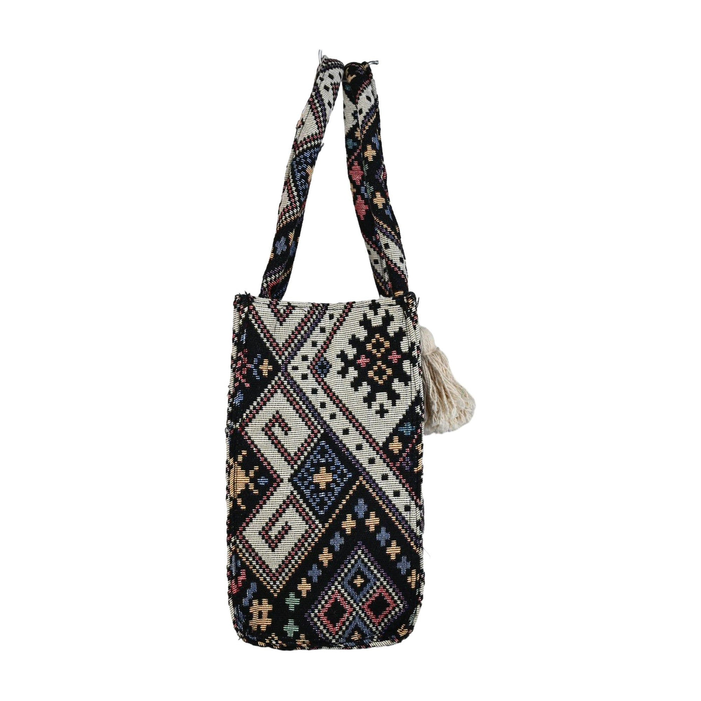 Bohemian Woven Geometric Pattern Tote Bag with Tassel