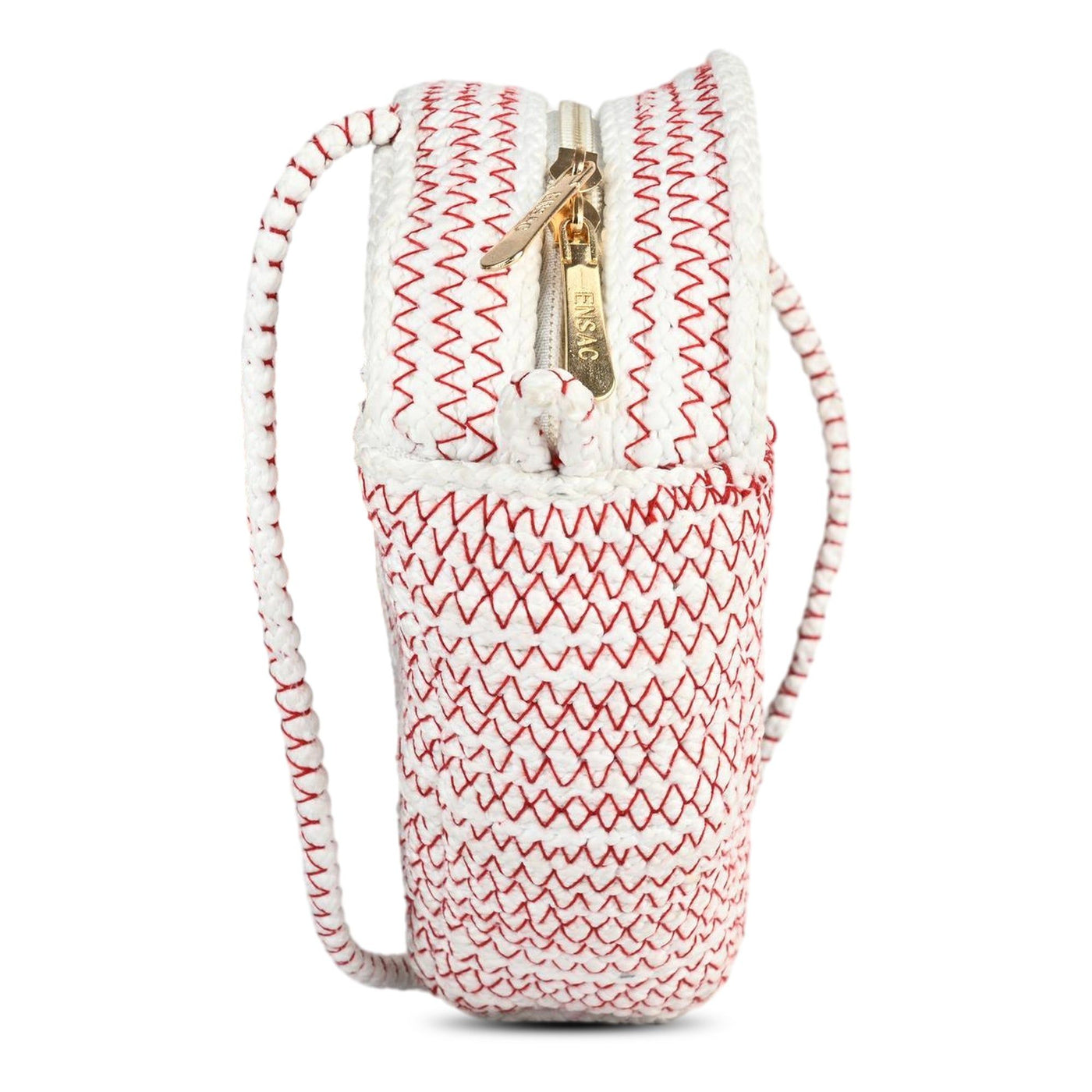 ENSAC  White & Red Heart-Shaped Jute Rope Sling Bag for Women ensacworld