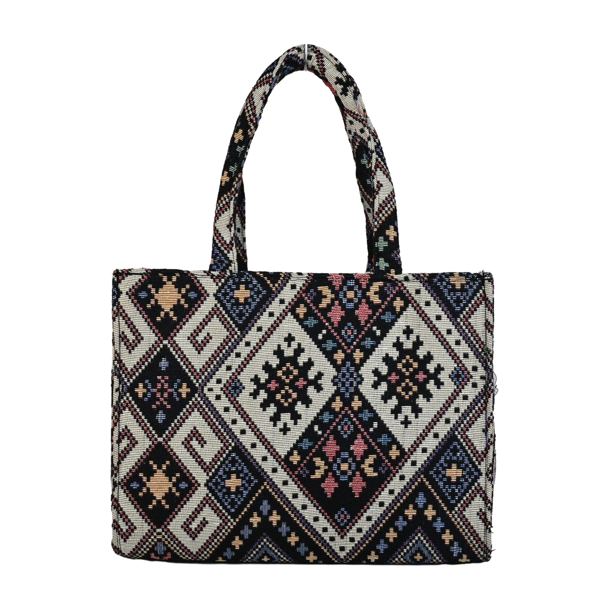 Bohemian Woven Geometric Pattern Tote Bag with Tassel