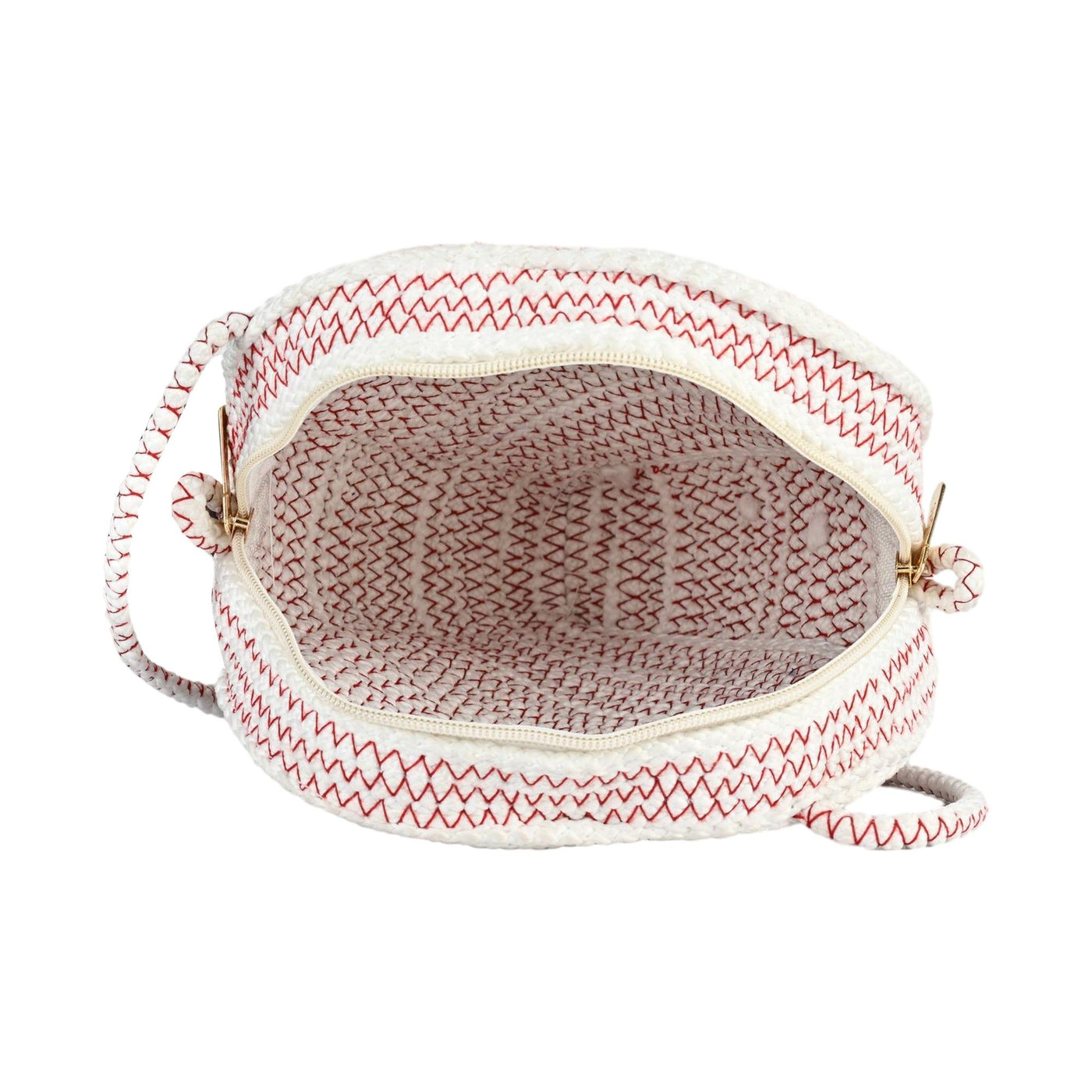 ENSAC  White & Red Heart-Shaped Jute Rope Sling Bag for Women ensacworld
