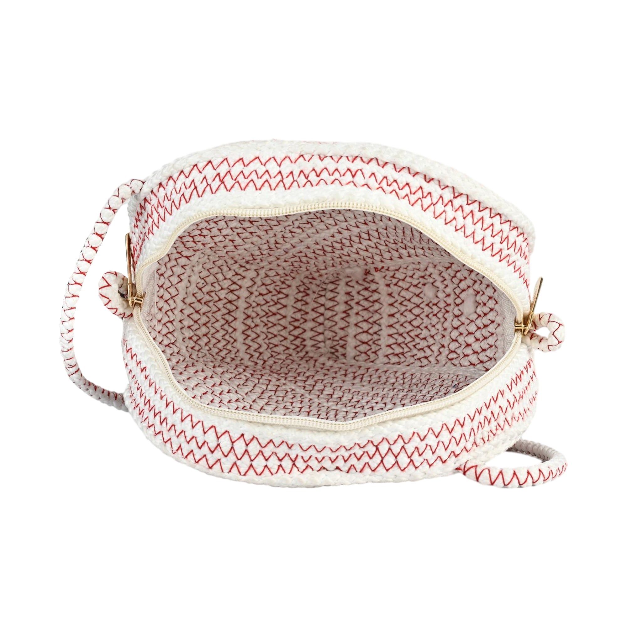 ENSAC  White & Red Heart-Shaped Jute Rope Sling Bag for Women ensacworld