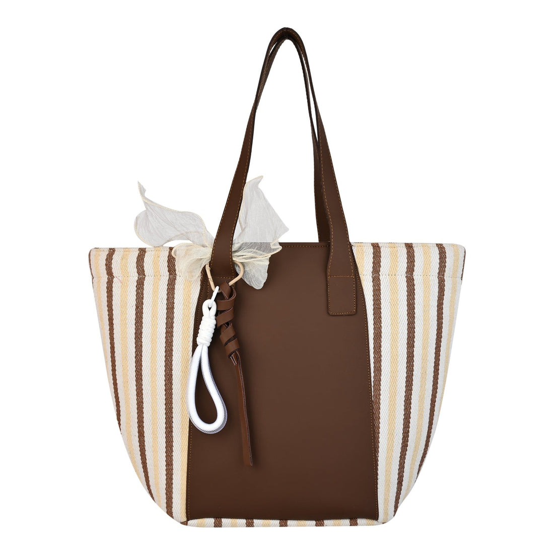Striped Beach Tote Bag with Brown Accents