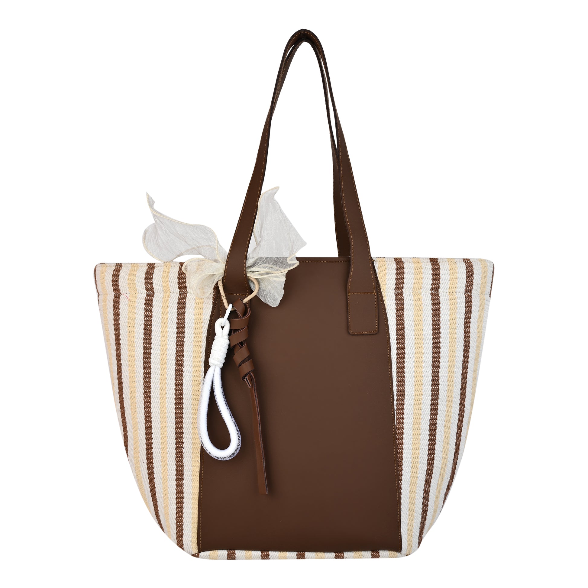 Striped Beach Tote Bag with Brown Accents