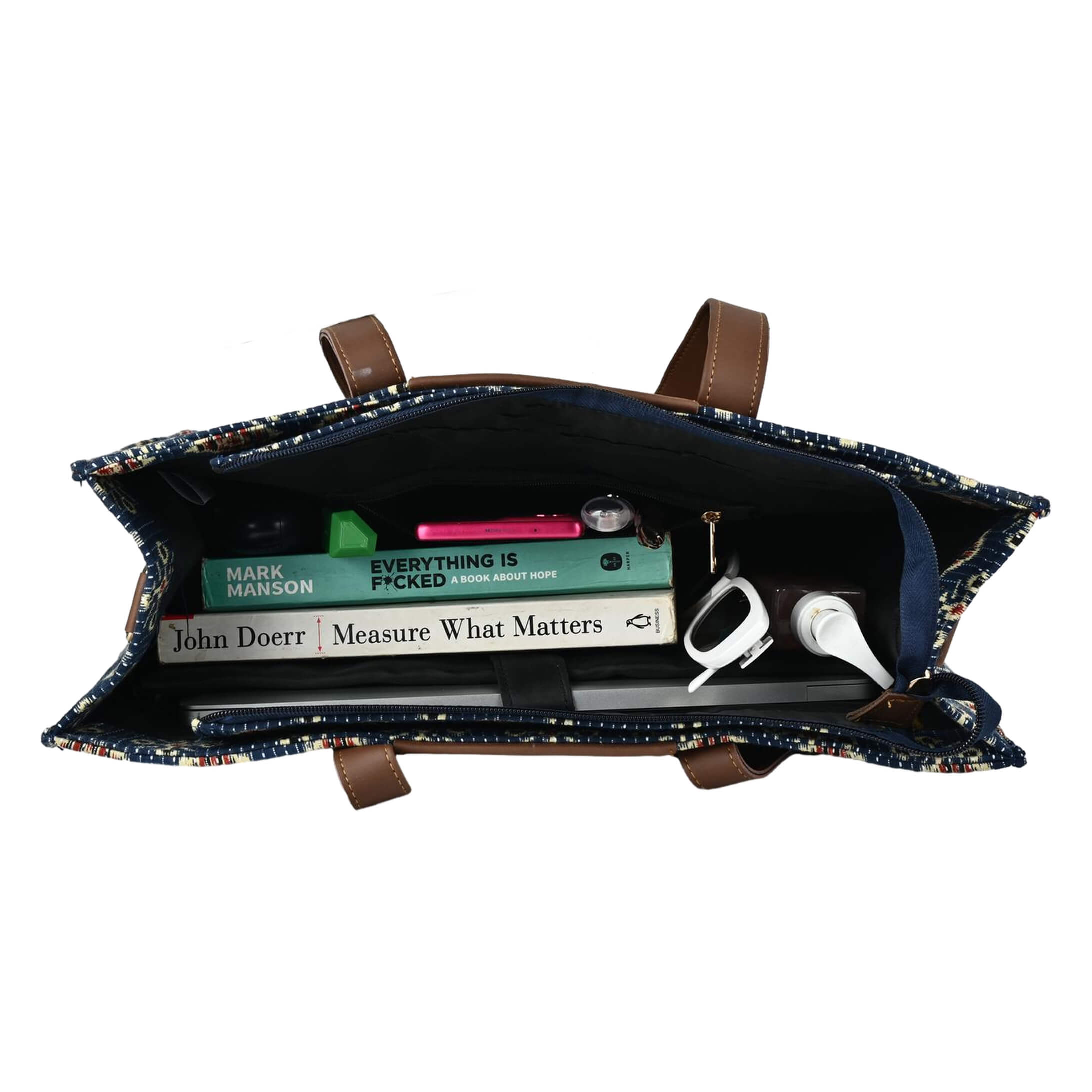 ENSAC Alexa Ikkat Blue Large Tote Bag – Stylish & Spacious Shoulder Bag for Women