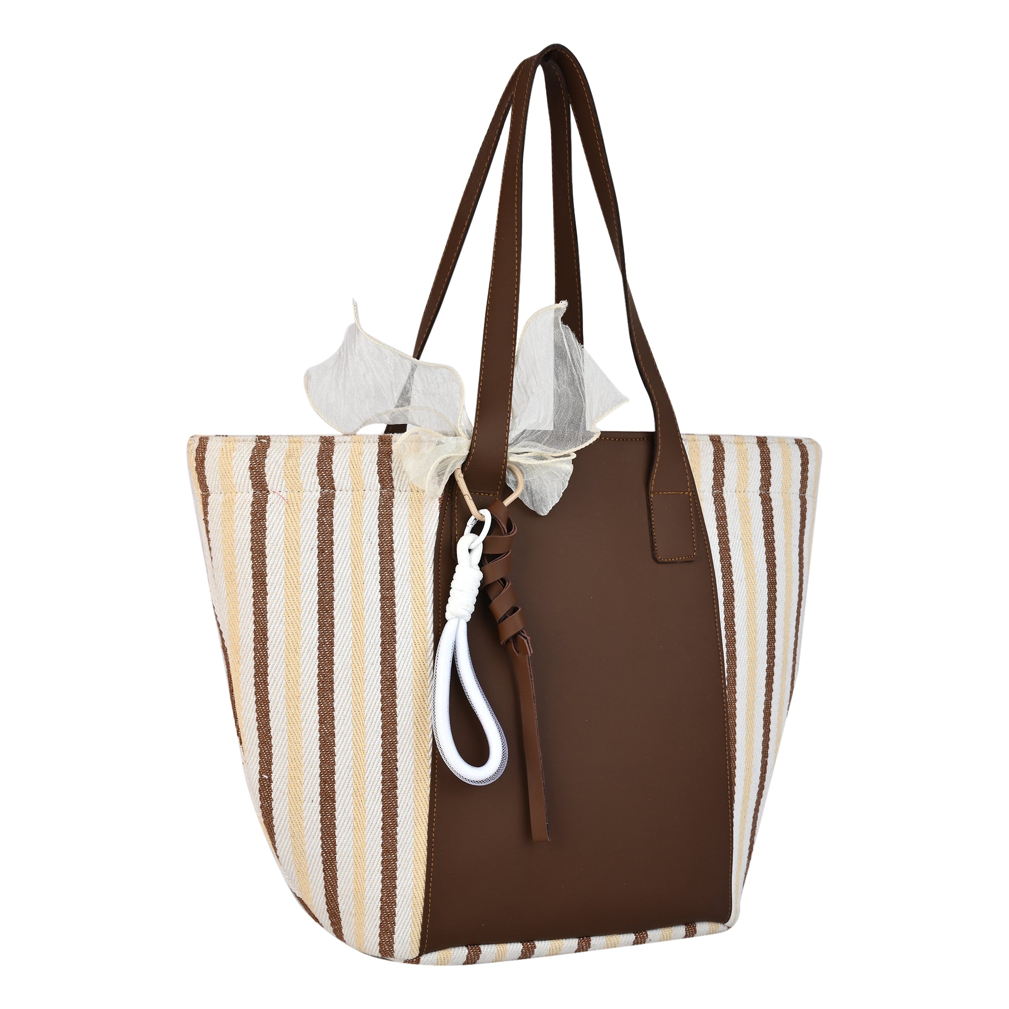 Striped Beach Tote Bag with Brown Accents