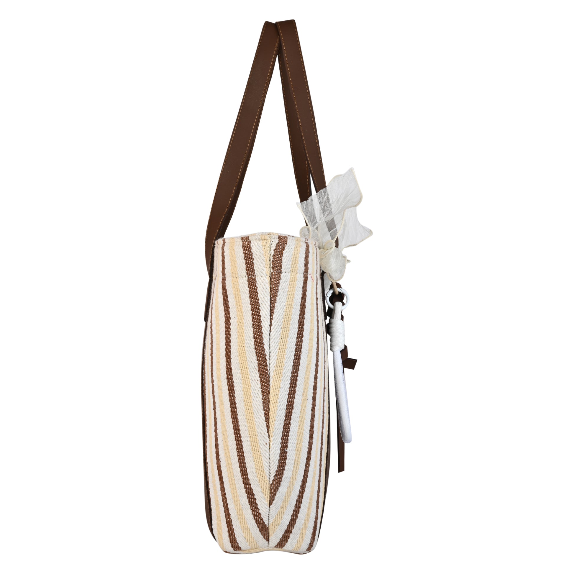 Striped Beach Tote Bag with Brown Accents