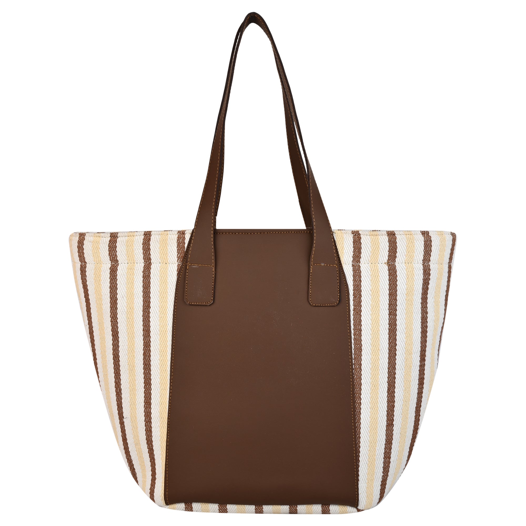 Striped Beach Tote Bag with Brown Accents
