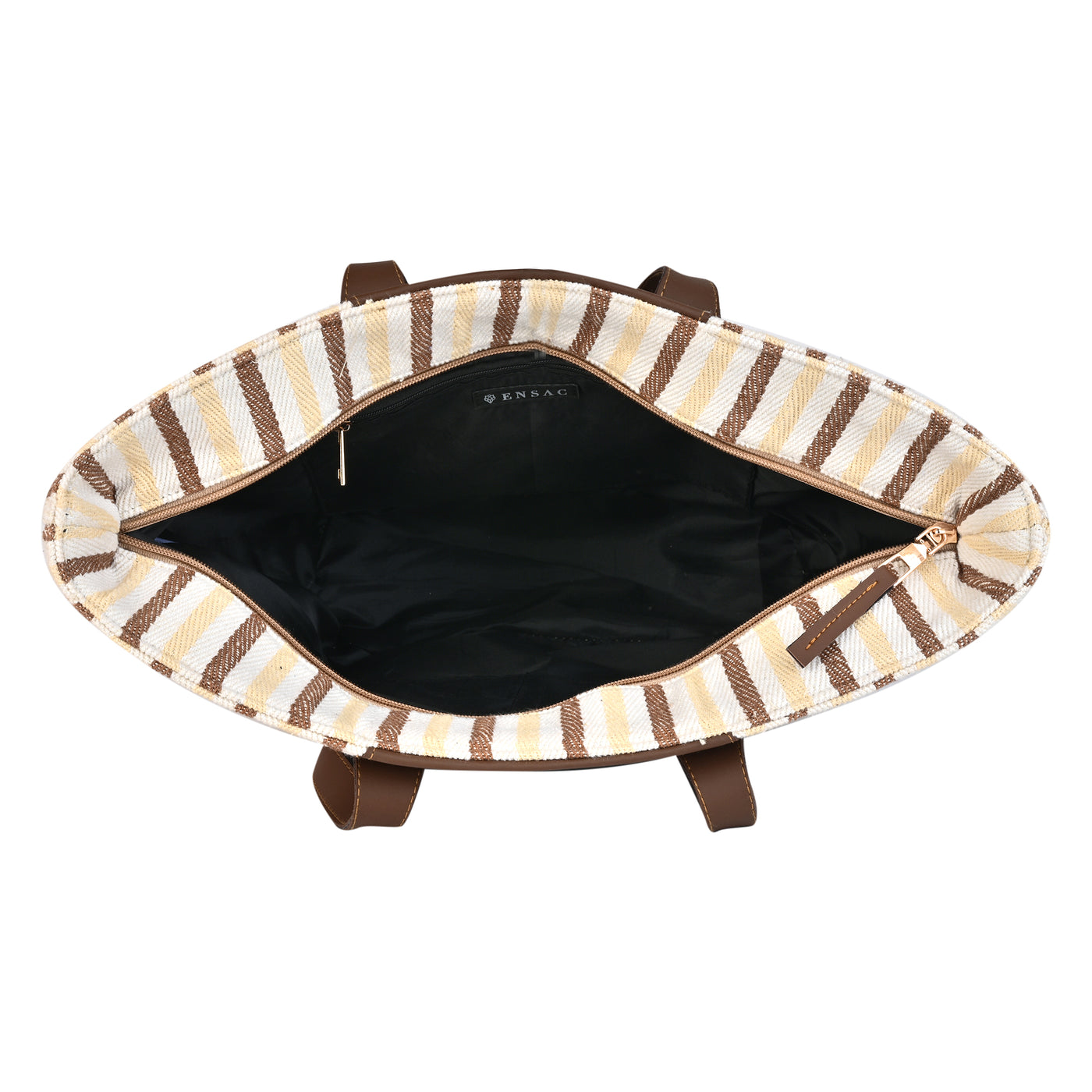 Striped Beach Tote Bag with Brown Accents