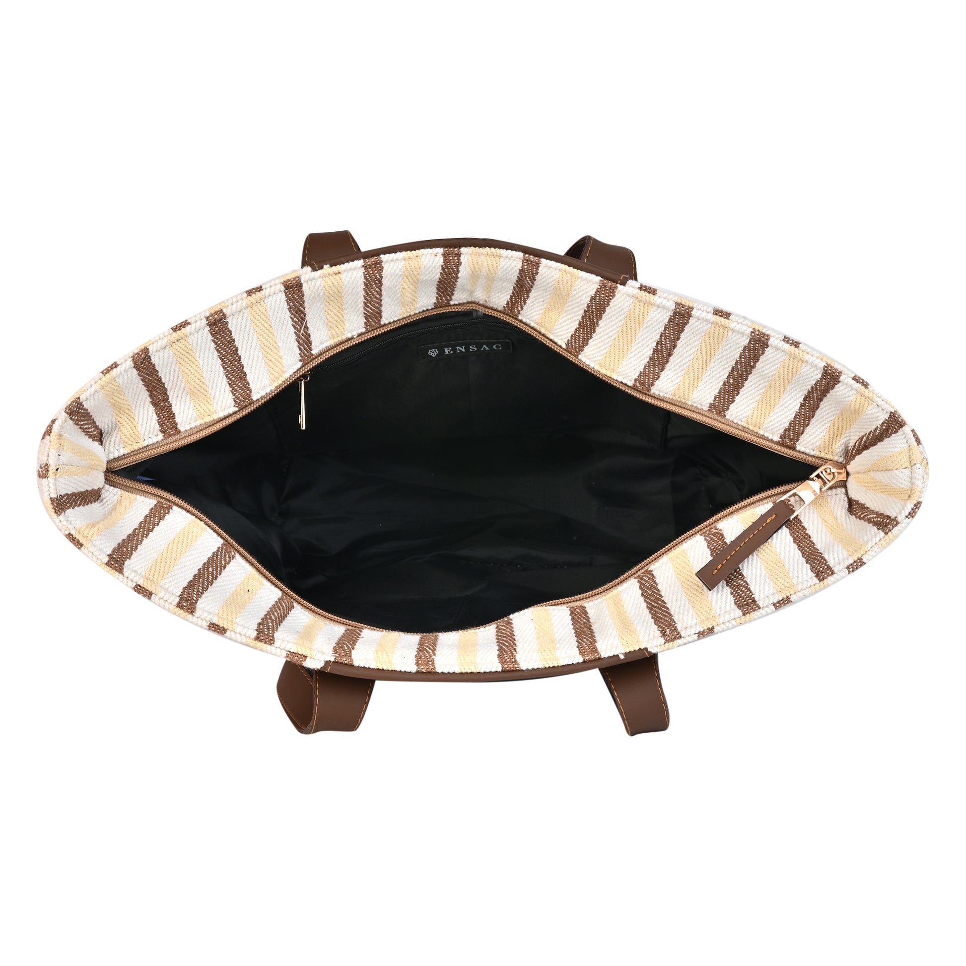 Striped Beach Tote Bag with Brown Accents
