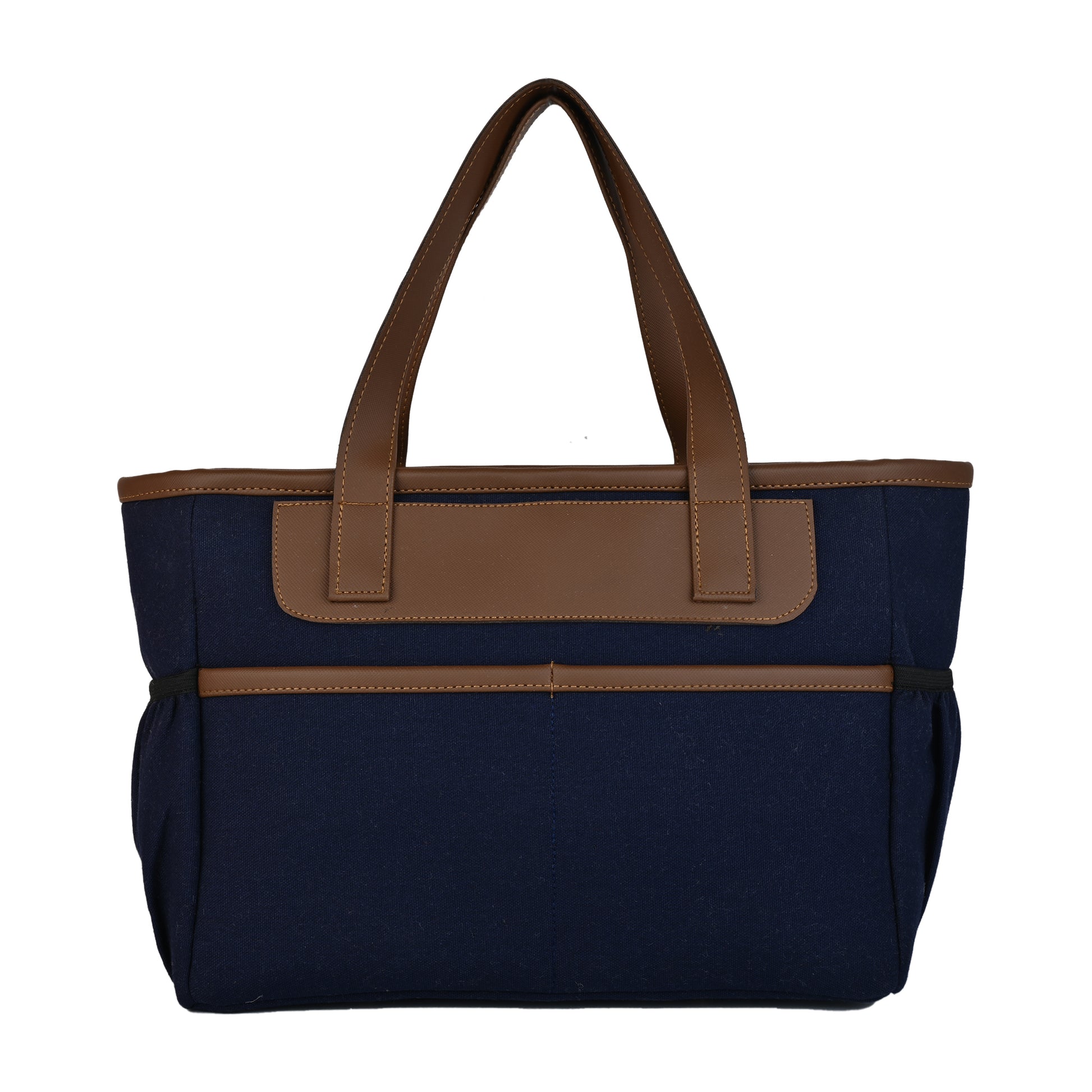 Insulated Blue Lunch Bag with Brown Straps