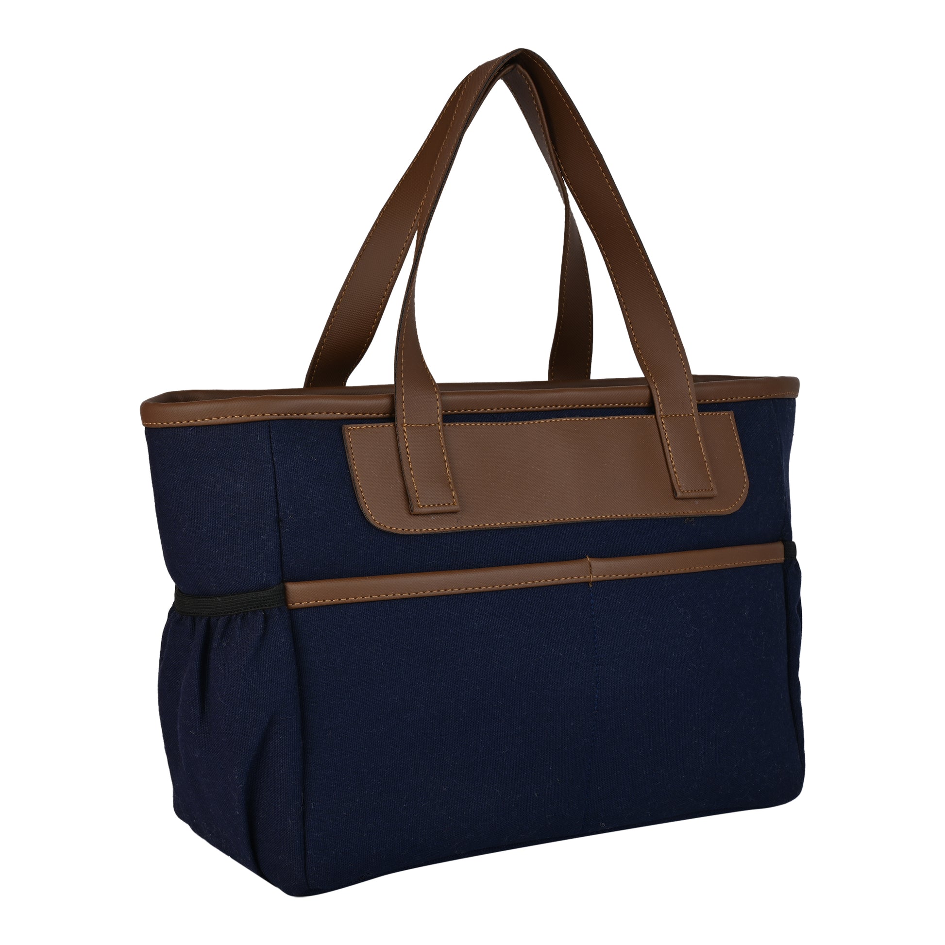 Insulated Blue Lunch Bag with Brown Straps