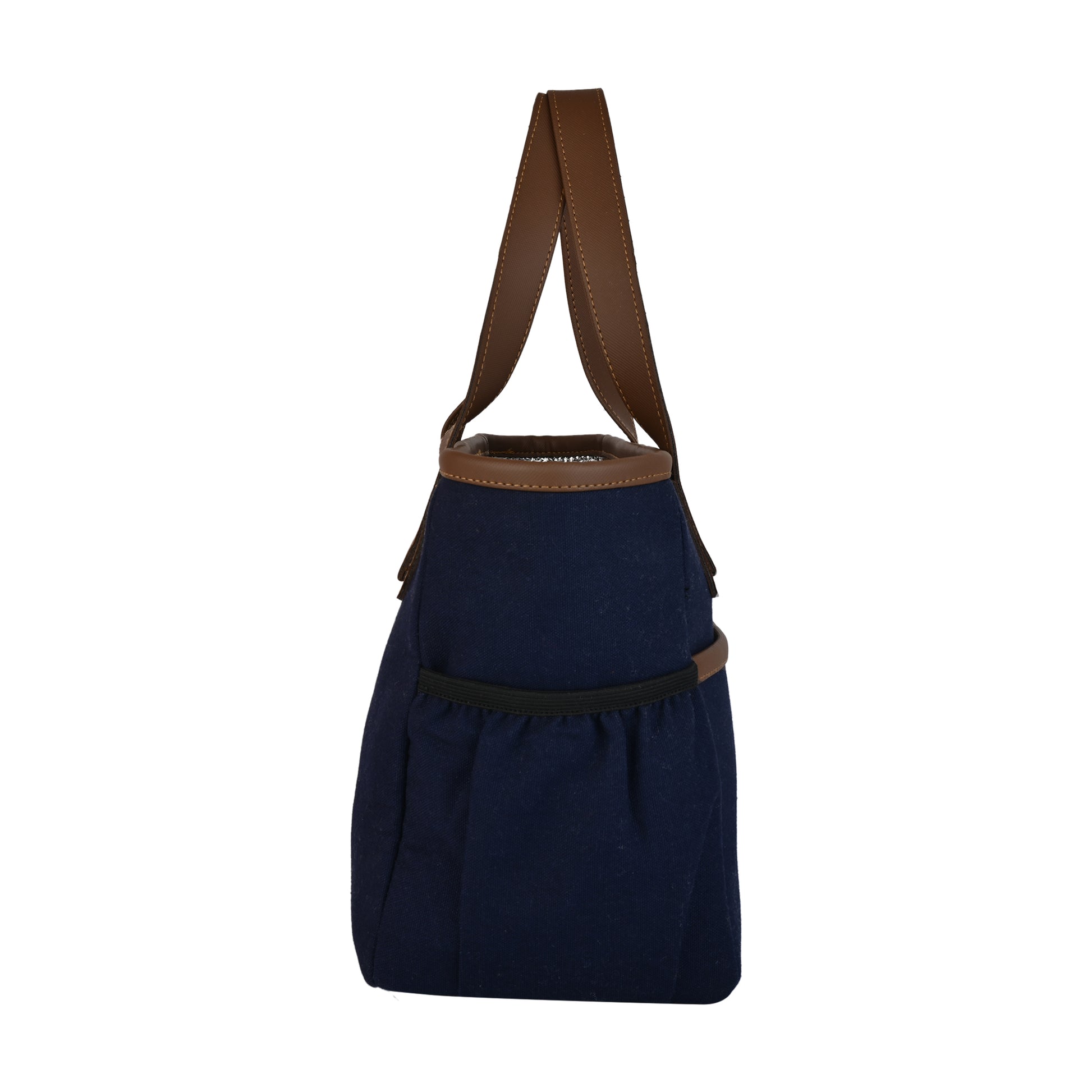 Insulated Blue Lunch Bag with Brown Straps