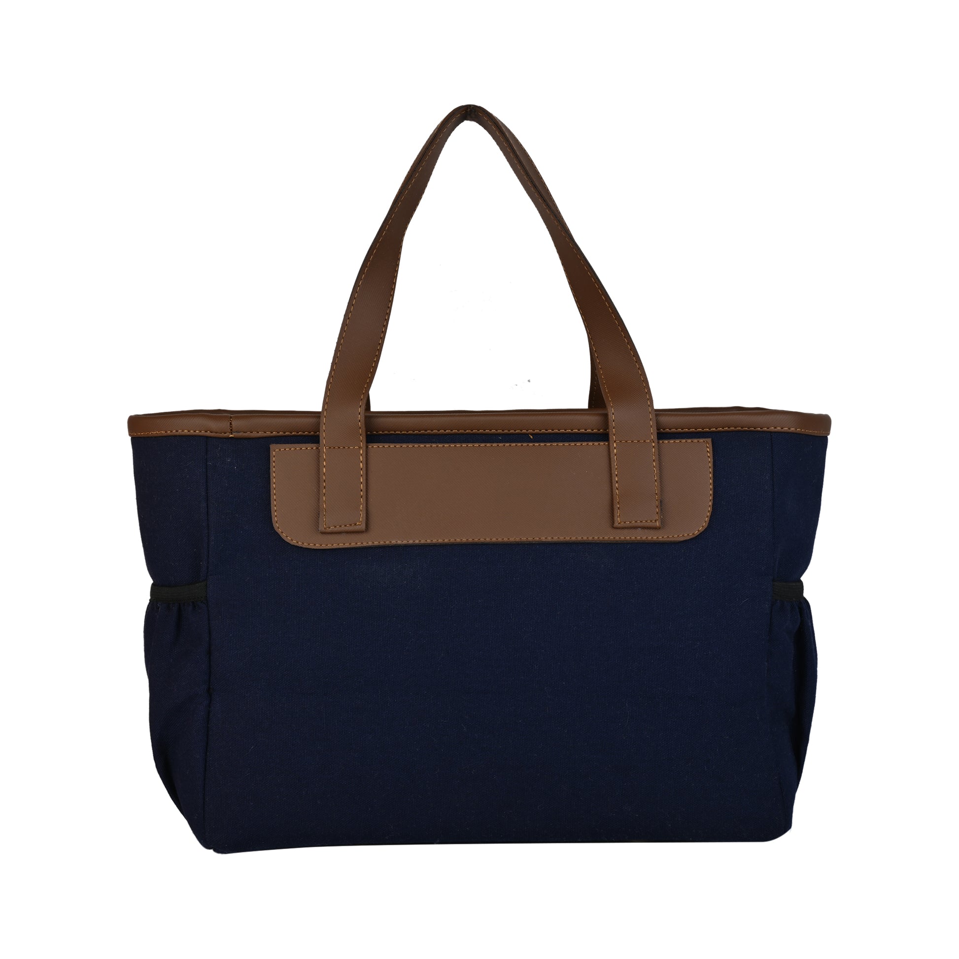 Insulated Blue Lunch Bag with Brown Straps