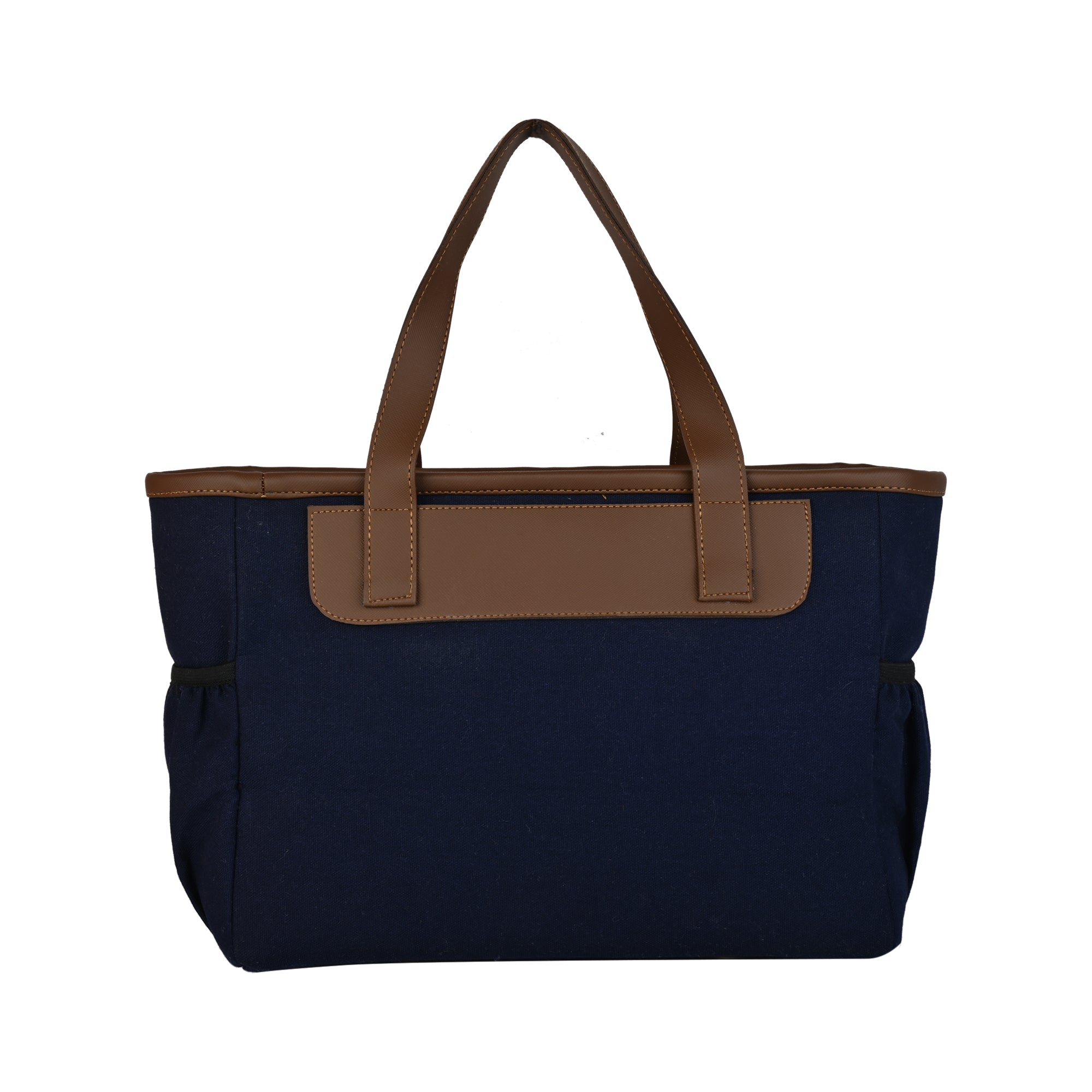 Insulated Blue Lunch Bag with Brown Straps
