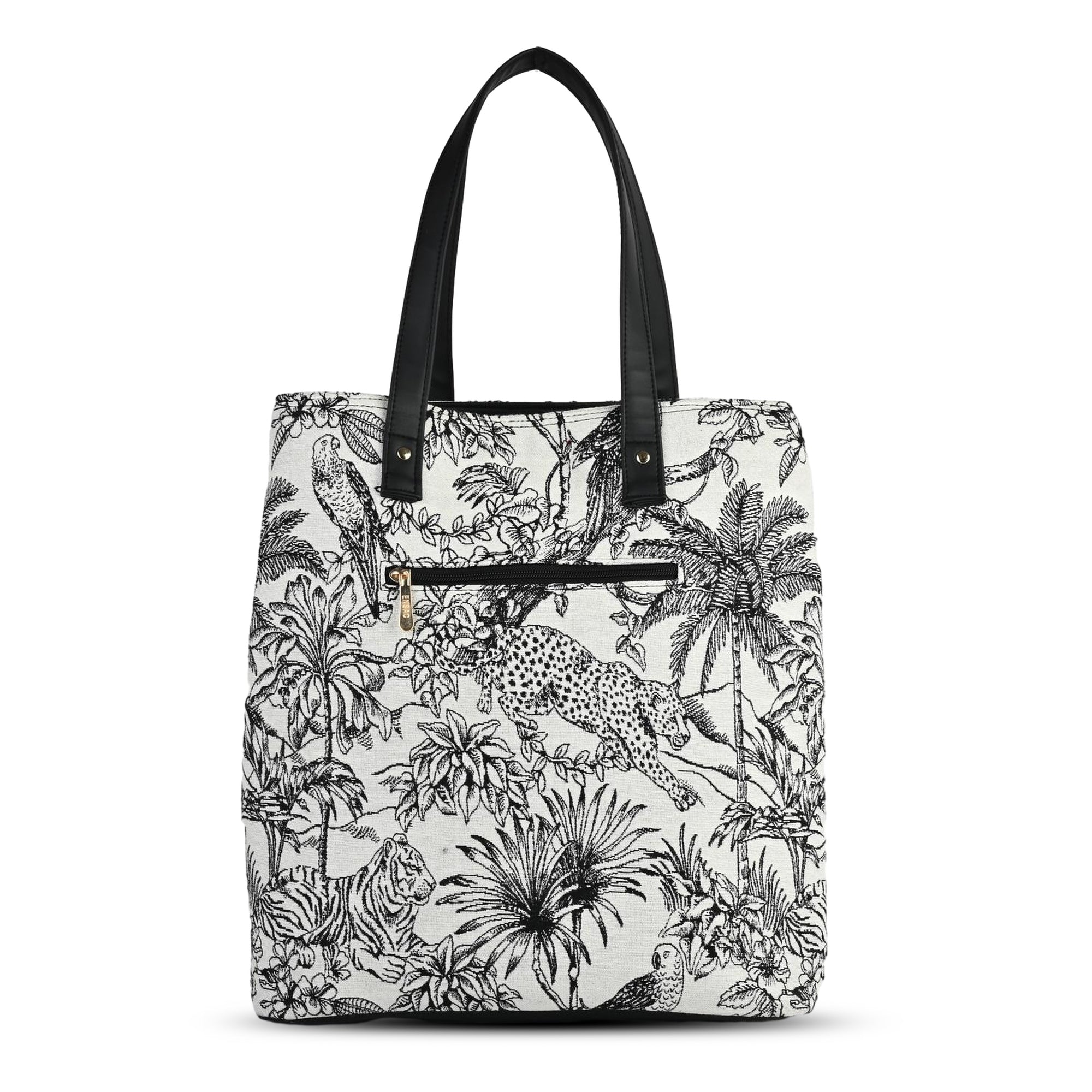 Black & White Illustrated Print Tote Bag for Women