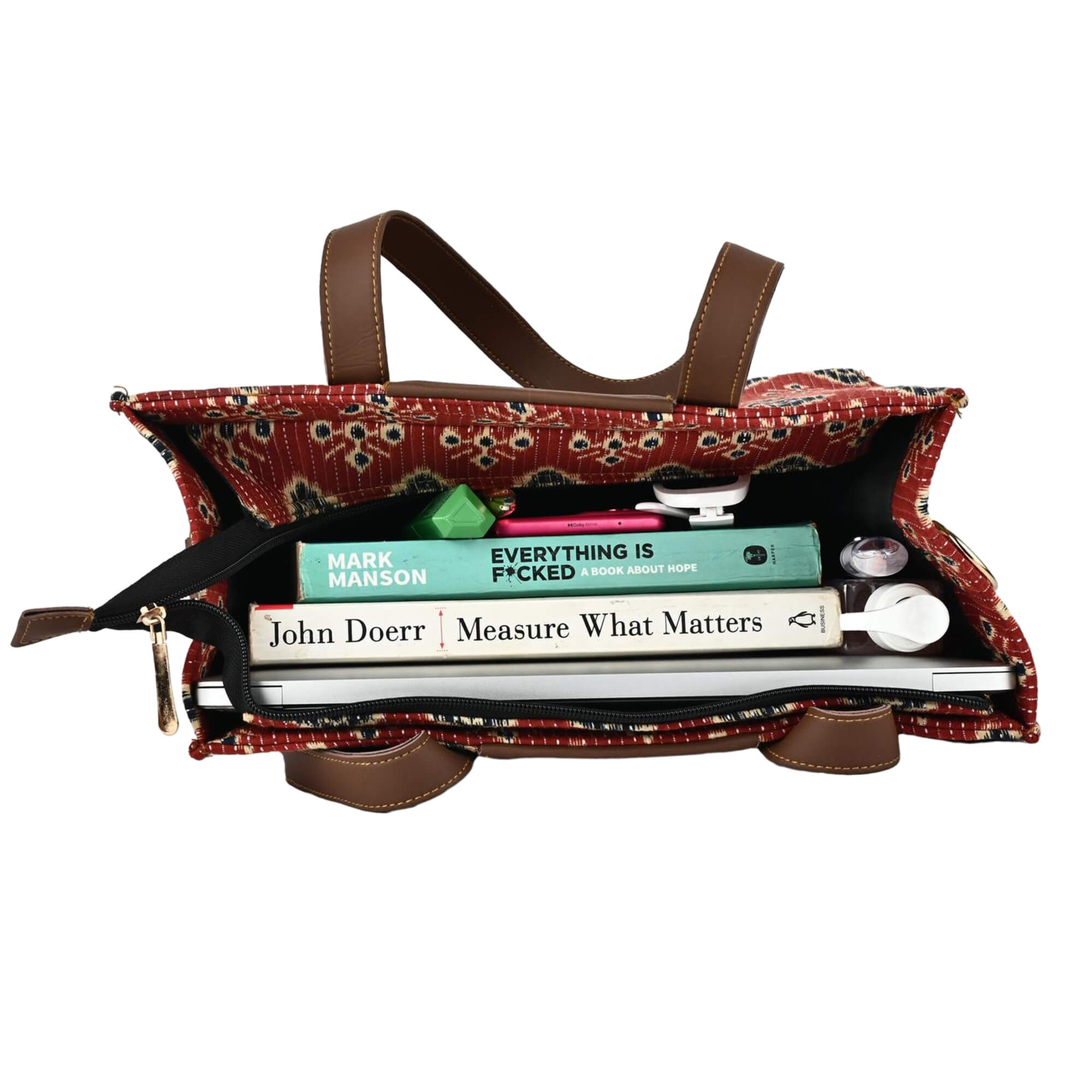 ENSAC Alexa Ikkat Printed Large Tote Bag for Women – Red