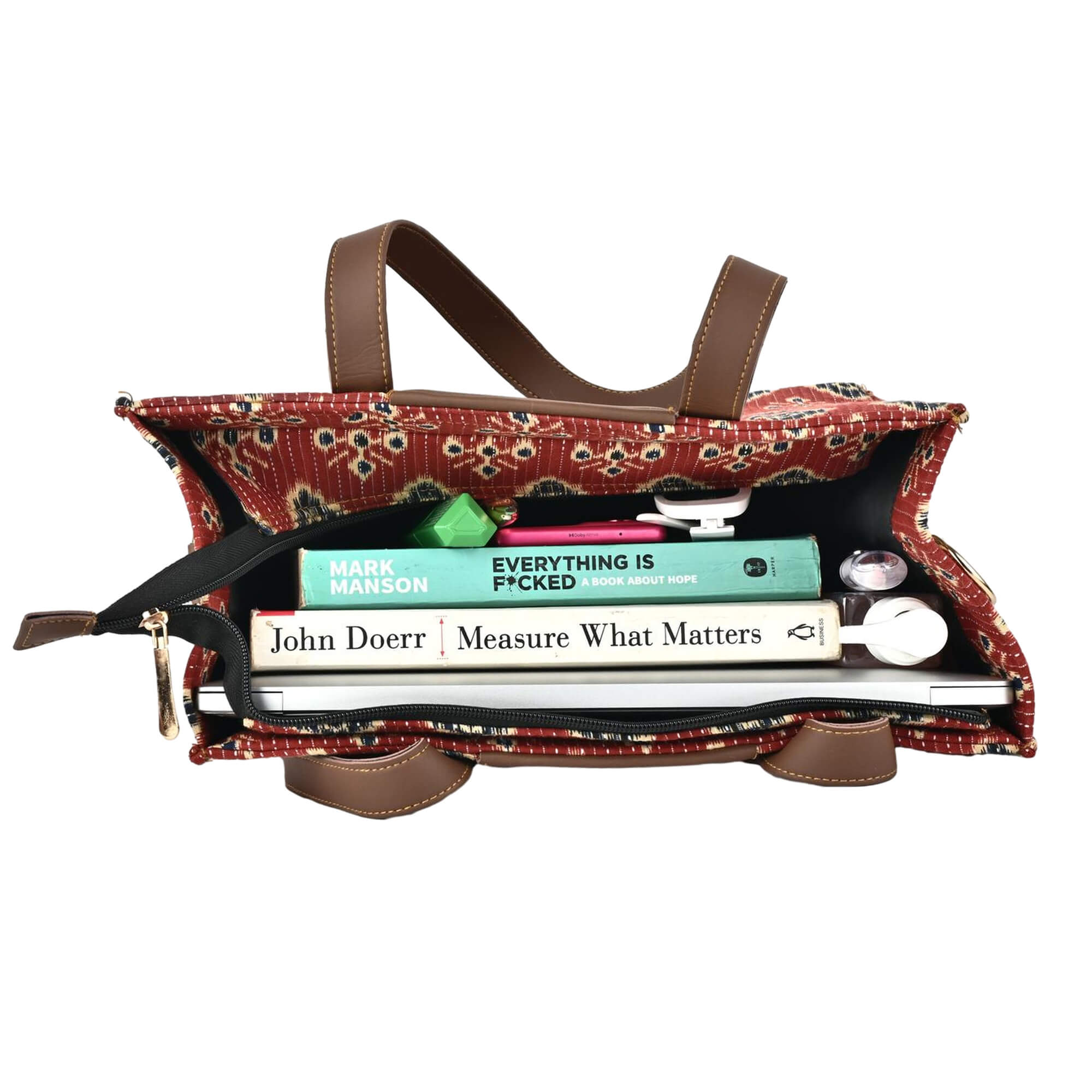 ENSAC Alexa Ikkat Printed Small Tote Bag for Women – Red