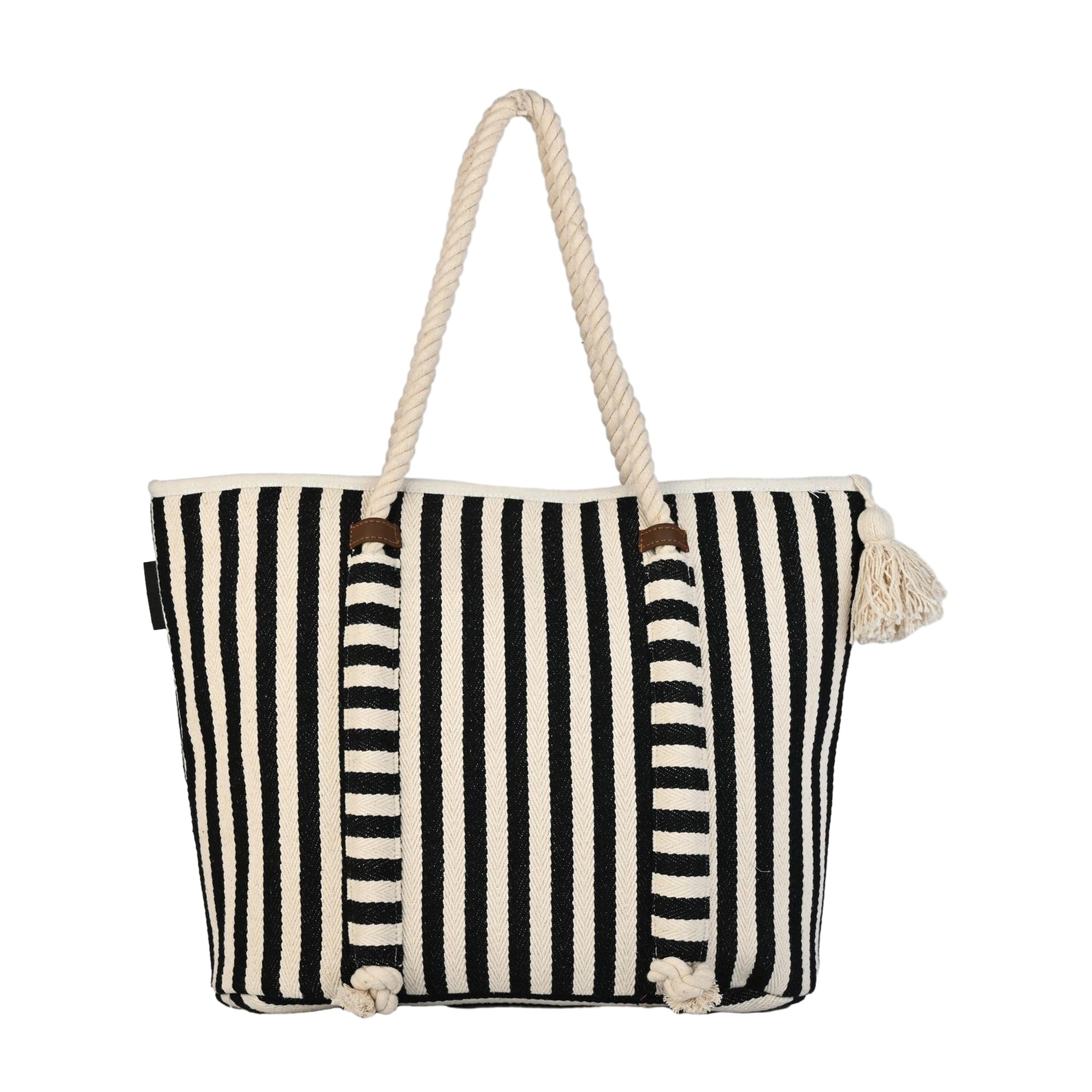 Nautical Striped Canvas Tote Bag with Rope Handles