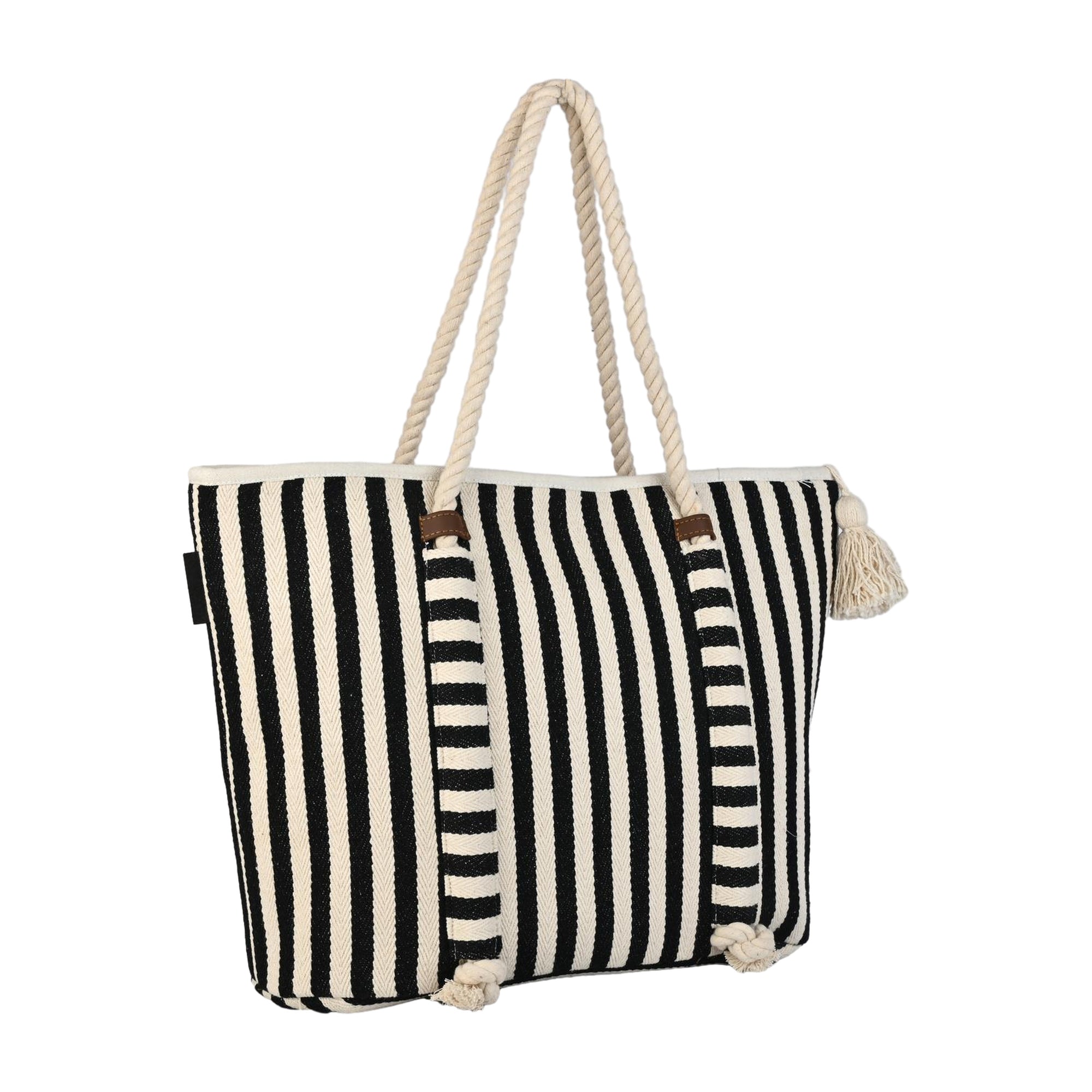 Nautical Striped Canvas Tote Bag with Rope Handles