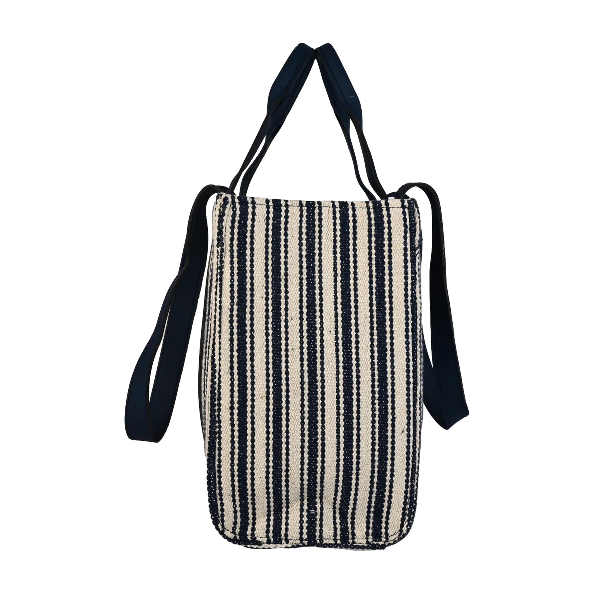 Nautical Striped Tote Bag with Navy Faux Leather Accents