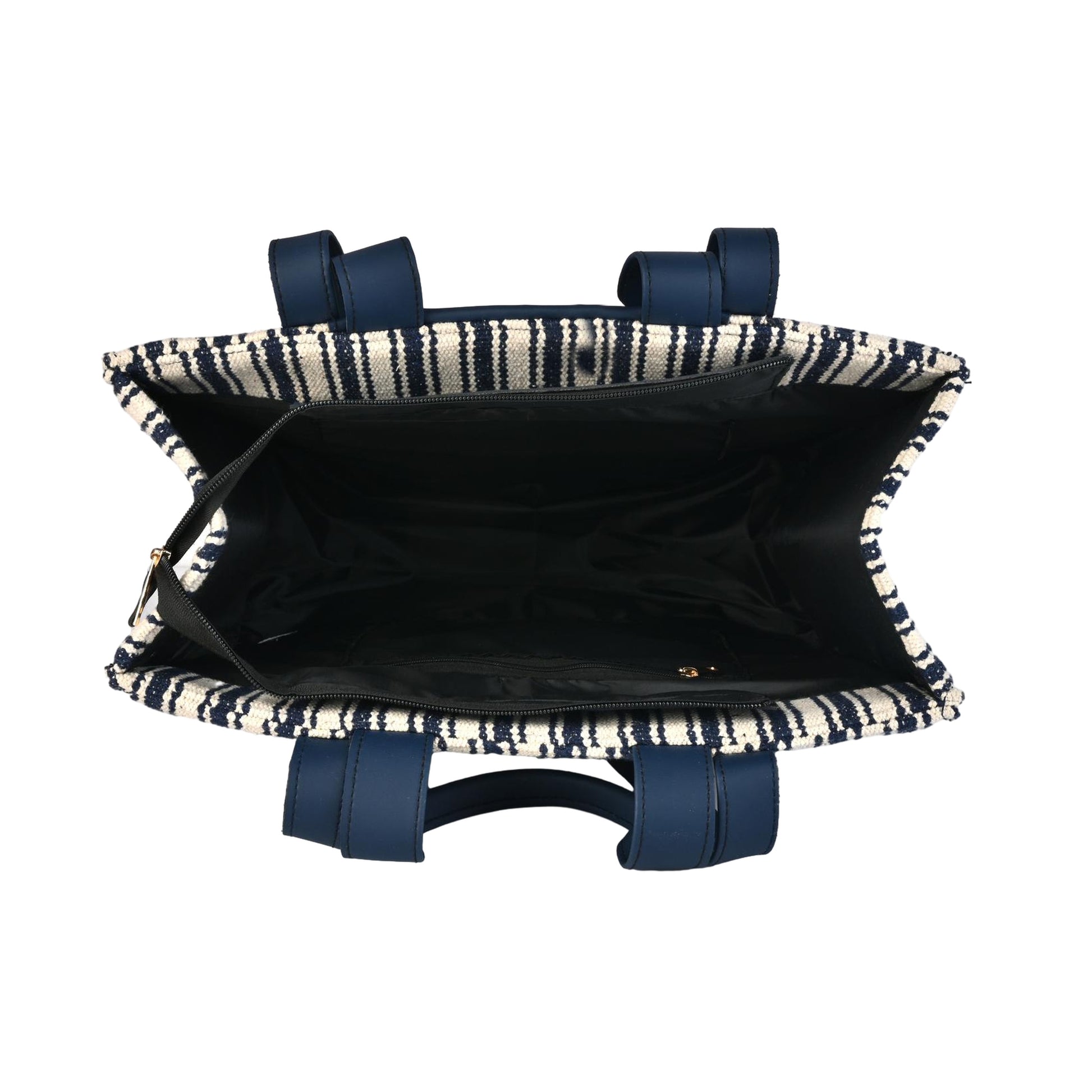 Nautical Striped Tote Bag with Navy Faux Leather Accents