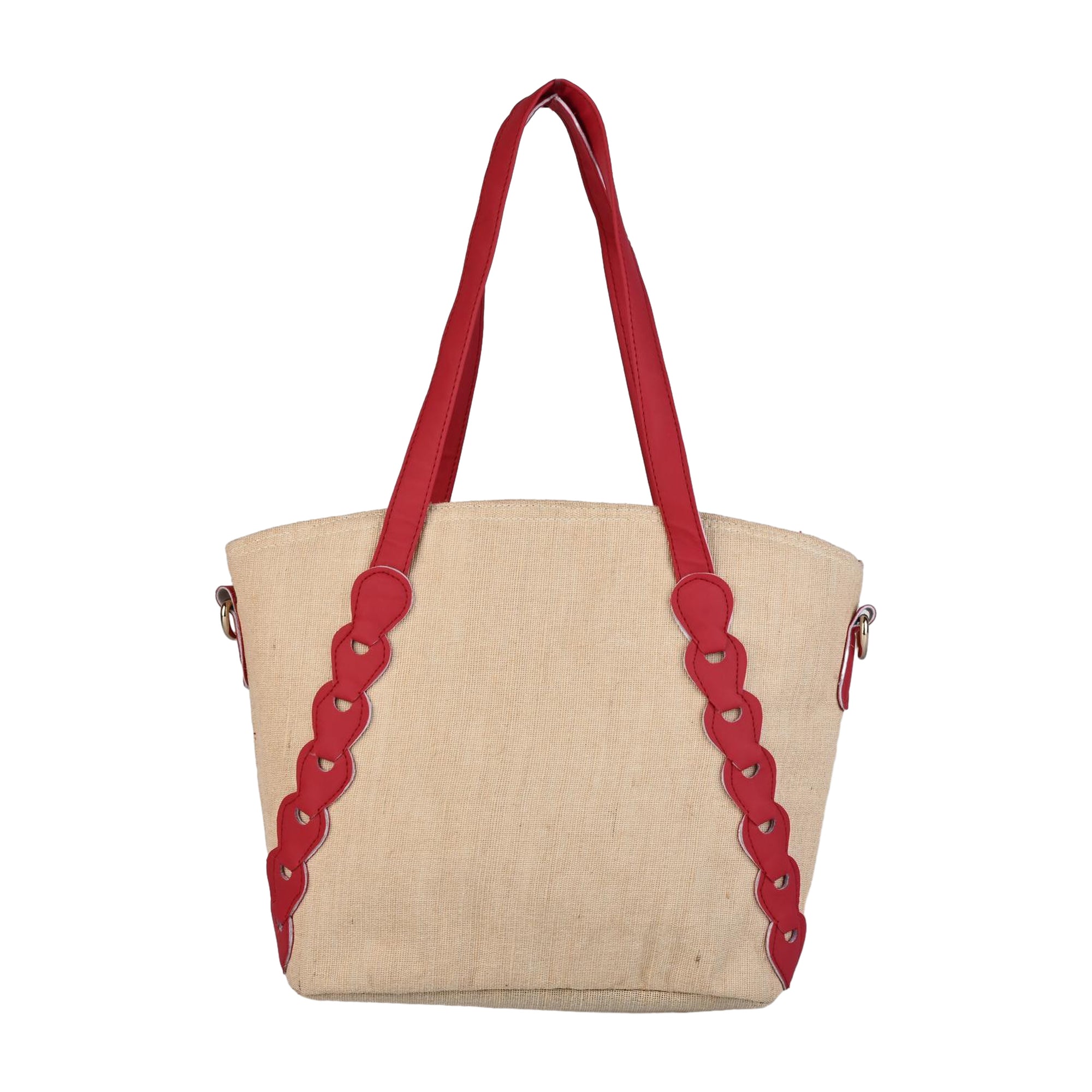 Ensac Red & Beige Jute Entangle Tote Bag | Stylish Handcrafted Handbag for Women