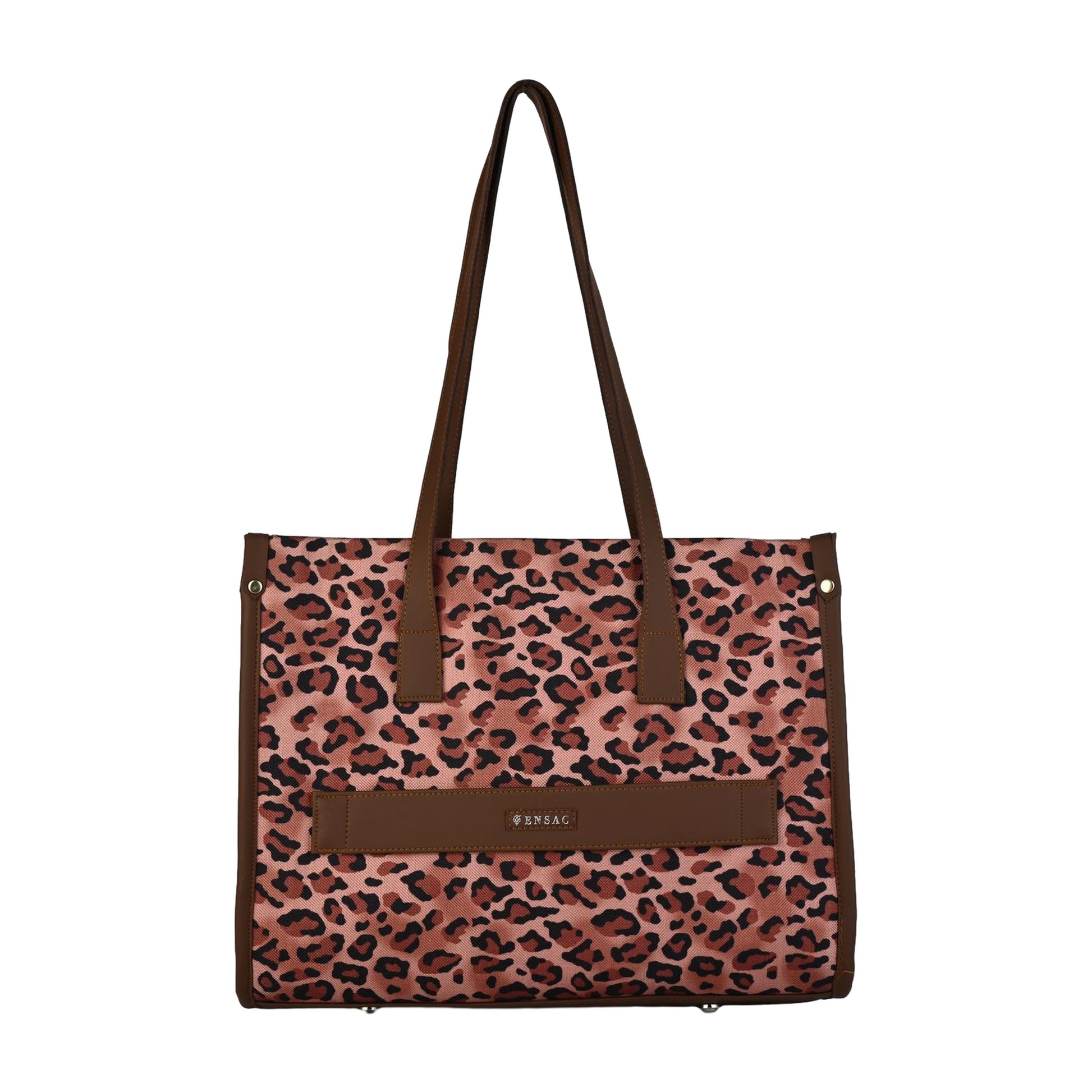 Ensac Jumbo Leopard Print Tote Bag | Stylish and Spacious Women's Handbag with Vegan Leather Straps