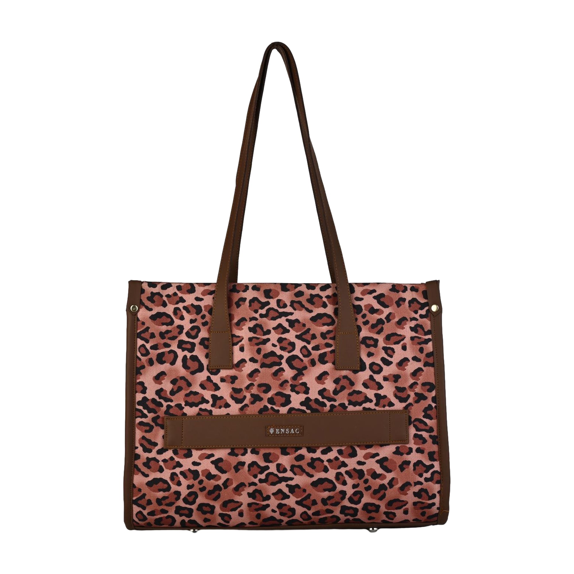 Ensac Jumbo Leopard Print Tote Bag | Stylish and Spacious Women's Handbag with Vegan Leather Straps