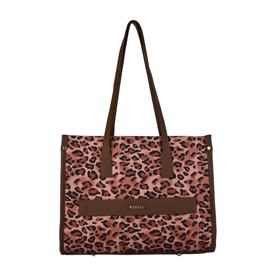 Ensac Jumbo Leopard Print Tote Bag | Stylish and Spacious Women's Handbag with Vegan Leather Straps
