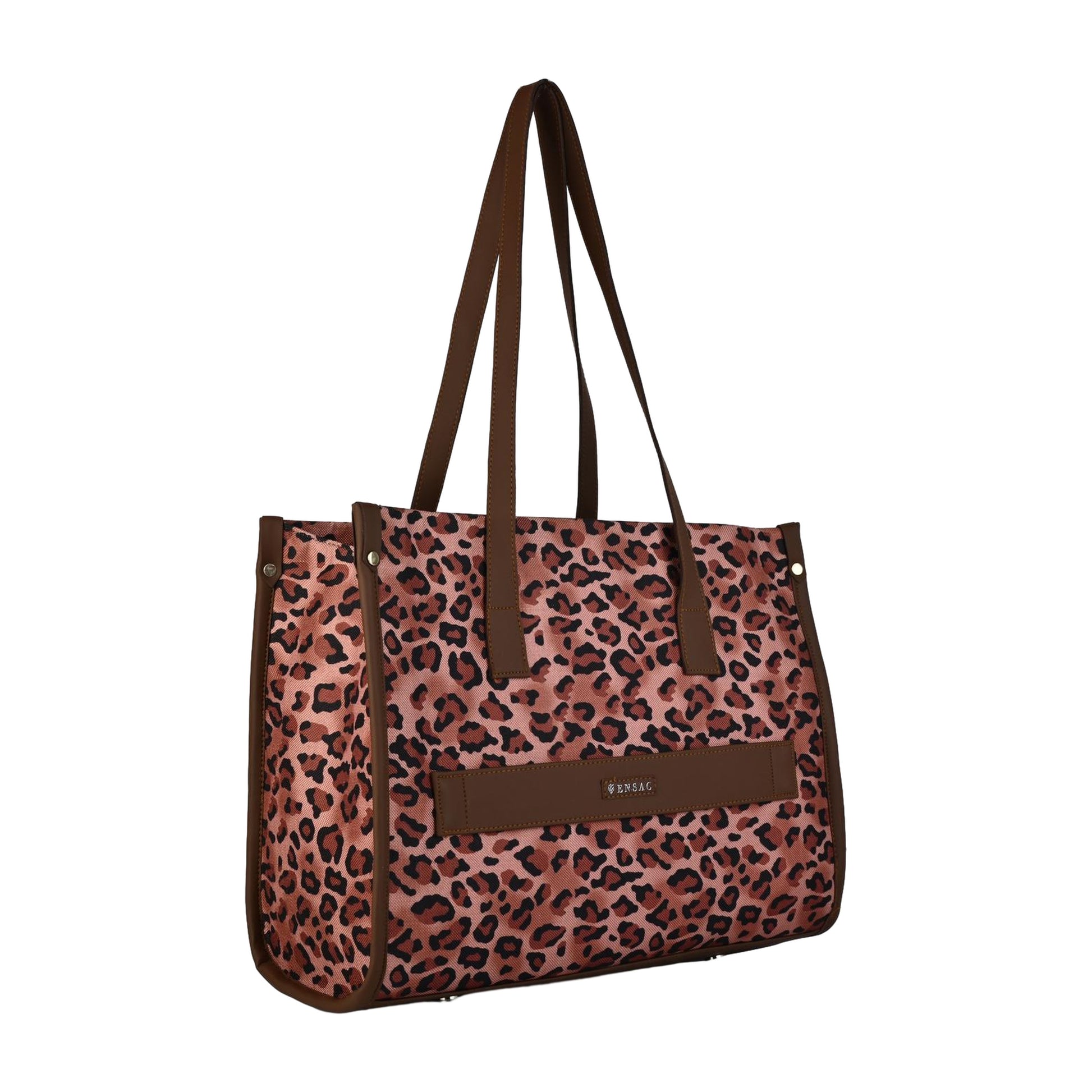 Ensac Jumbo Leopard Print Tote Bag | Stylish and Spacious Women's Handbag with Vegan Leather Straps