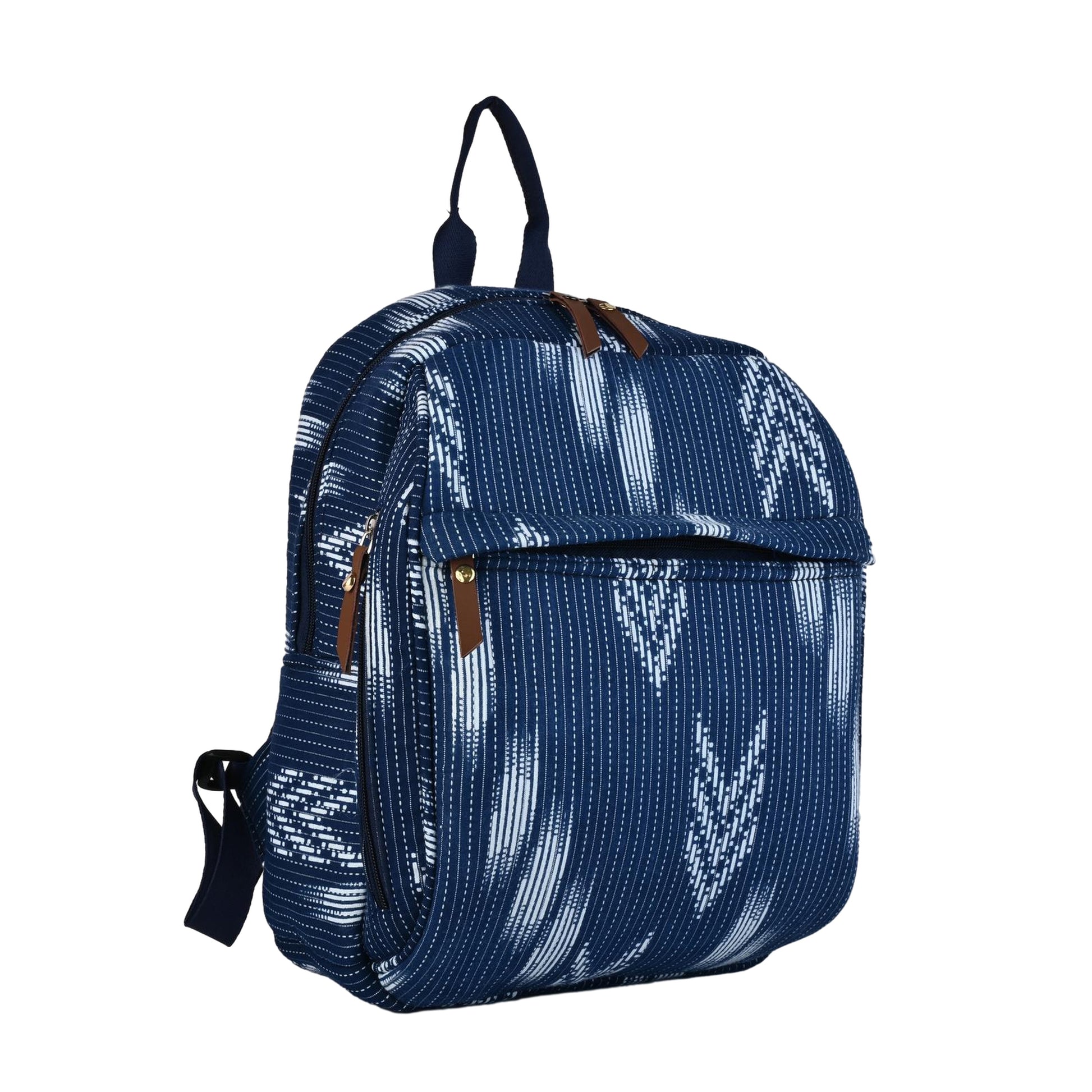 Ensac Women's Stylish Blue & White Ikat Backpack | Handloom Fabric Mini Backpack for Daily Use