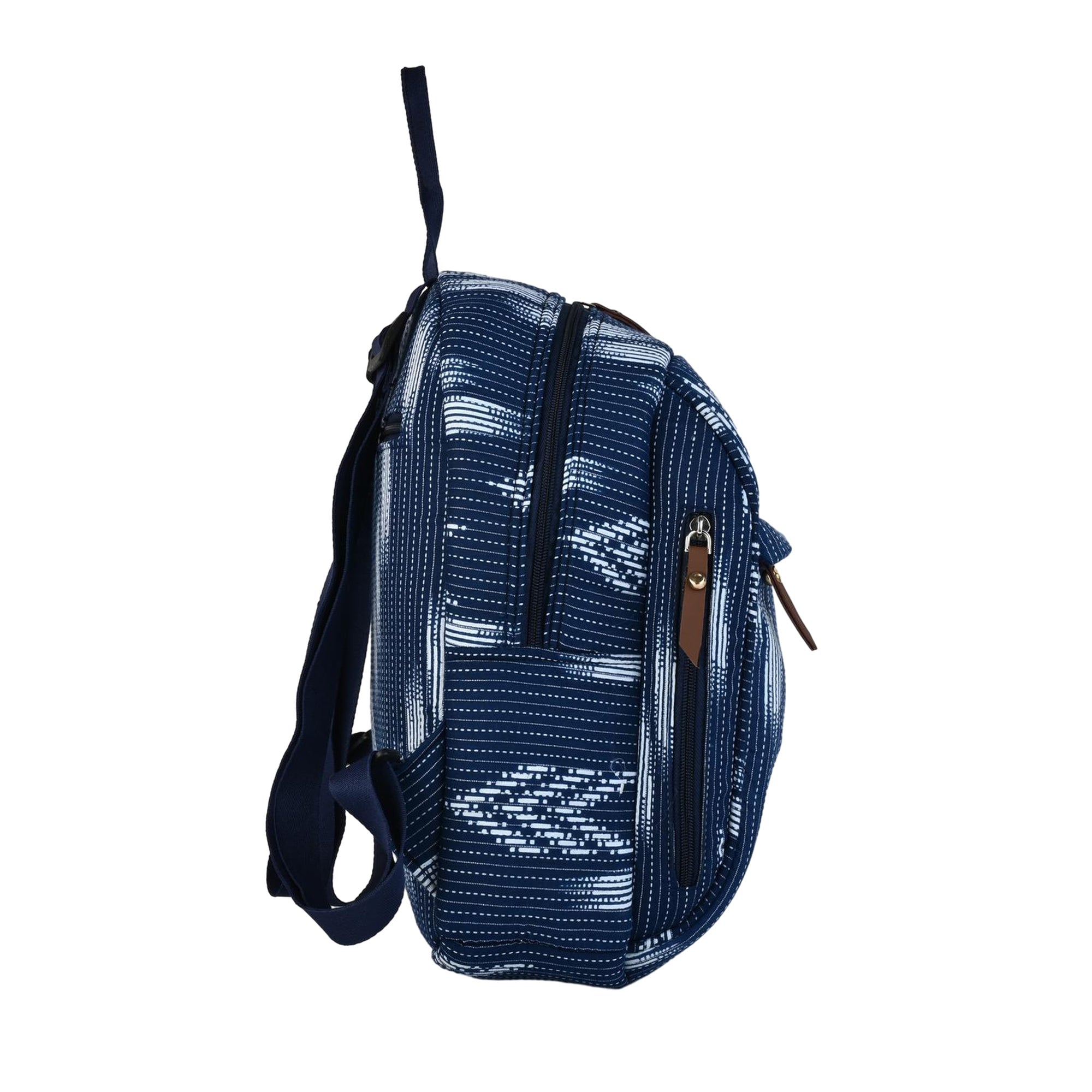 Ensac Women's Stylish Blue & White Ikat Backpack | Handloom Fabric Mini Backpack for Daily Use