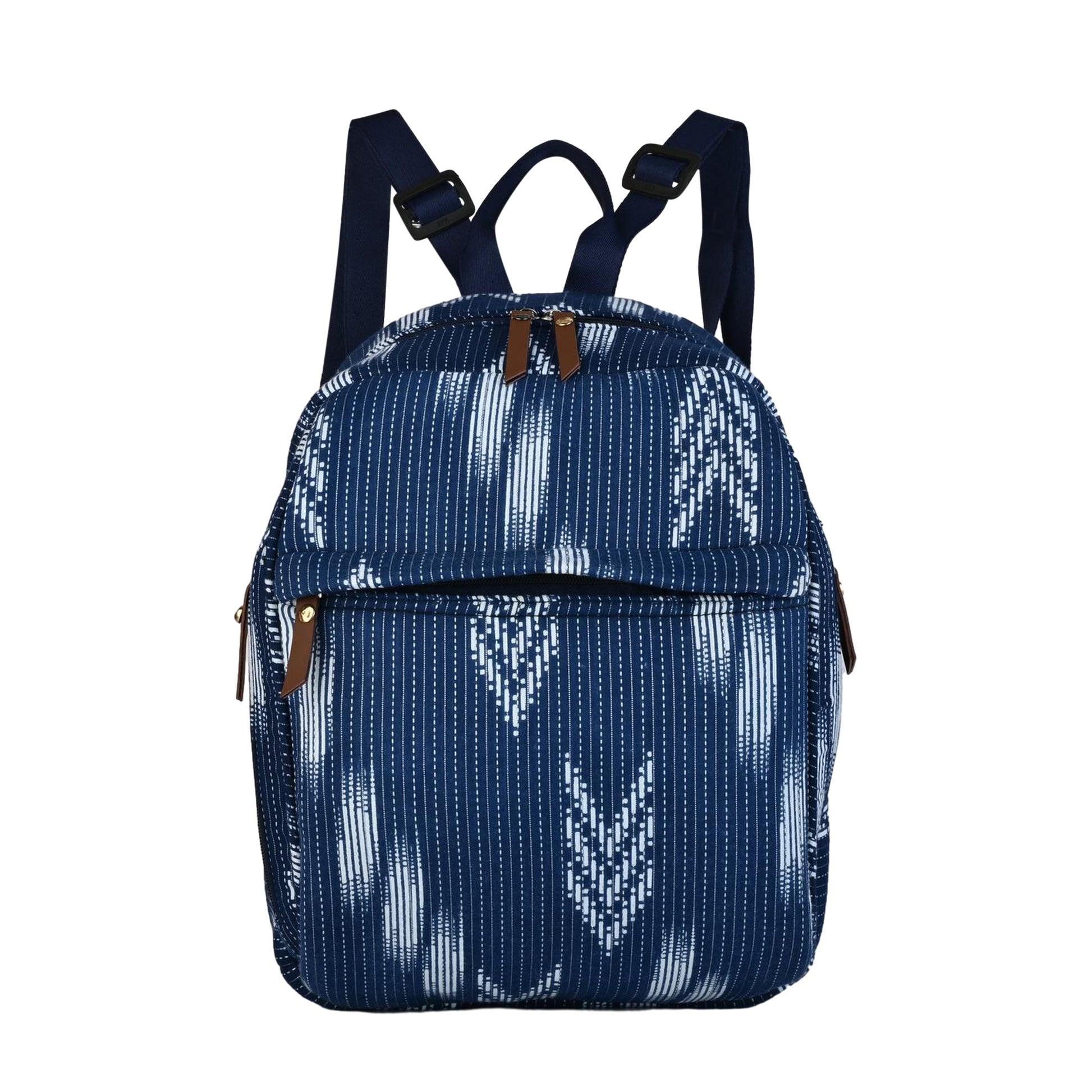 Ensac Women's Stylish Blue & White Ikat Backpack | Handloom Fabric Mini Backpack for Daily Use